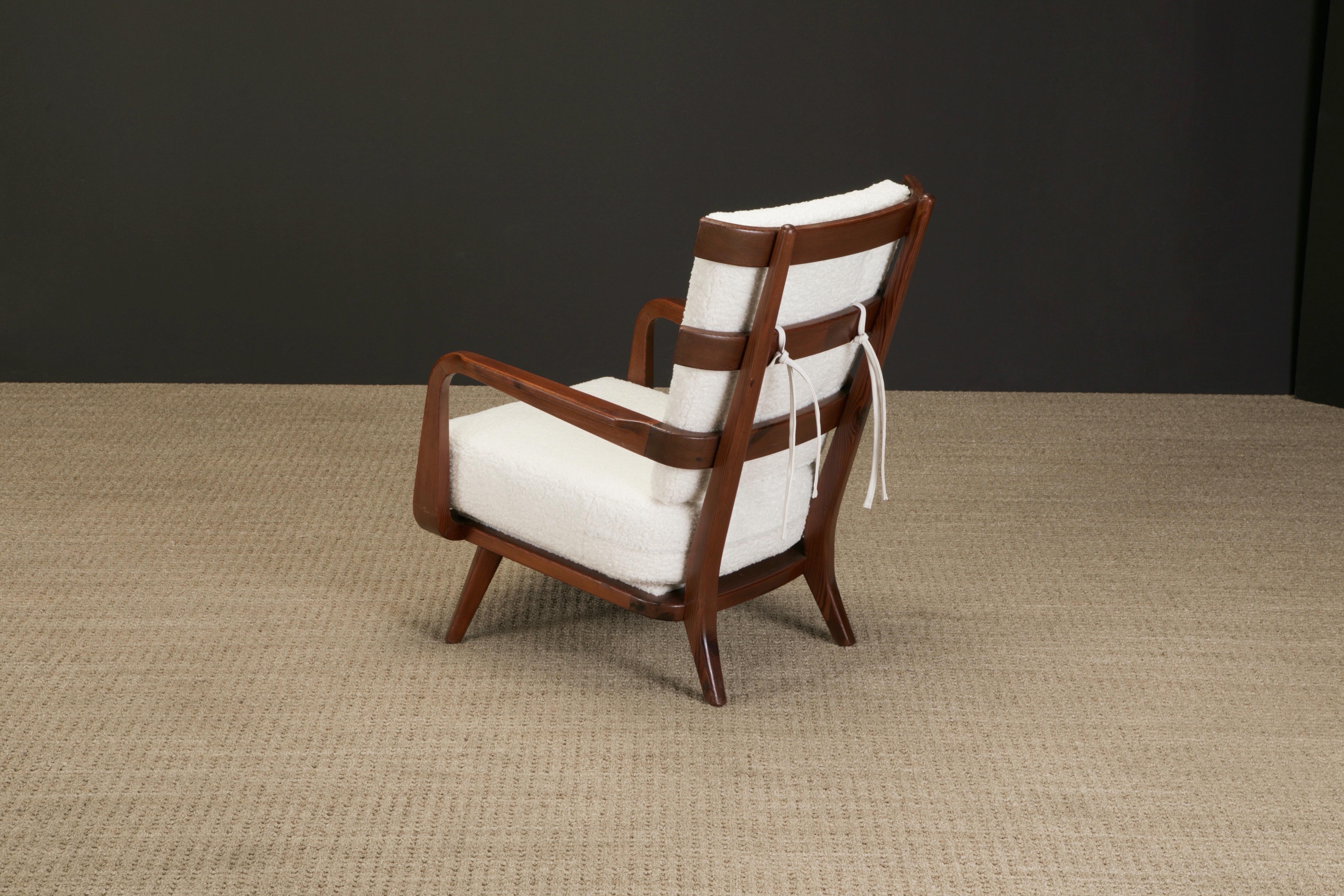 Giuseppe Scapinelli Sculptural Armchair Reupholstered in White Bouclé, c 1960 3