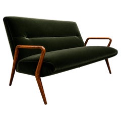 Giuseppe Scapinelli Sculptural Sofa in Solid Caviúna & Evergreen Mohair
