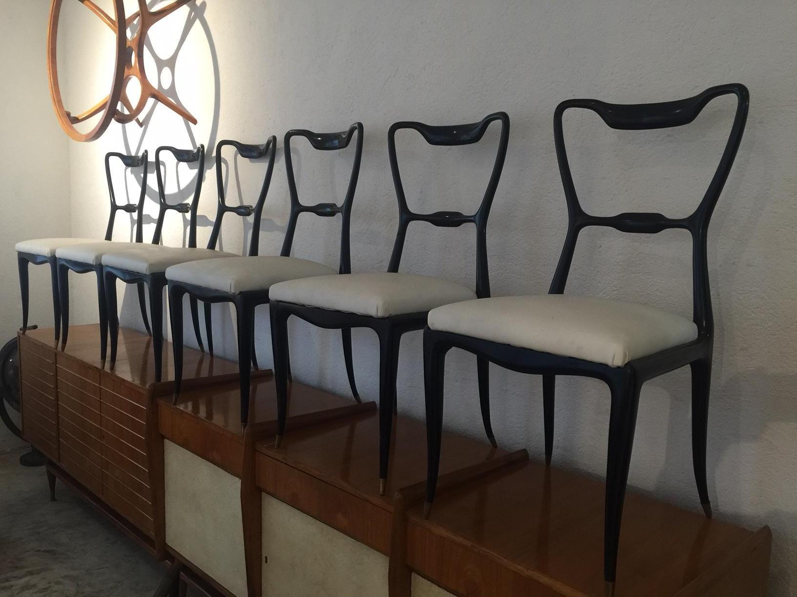 20th Century Giuseppe Scapinelli, Set of 12 Ebonized 1950s Brazilian Modern Design Chairs