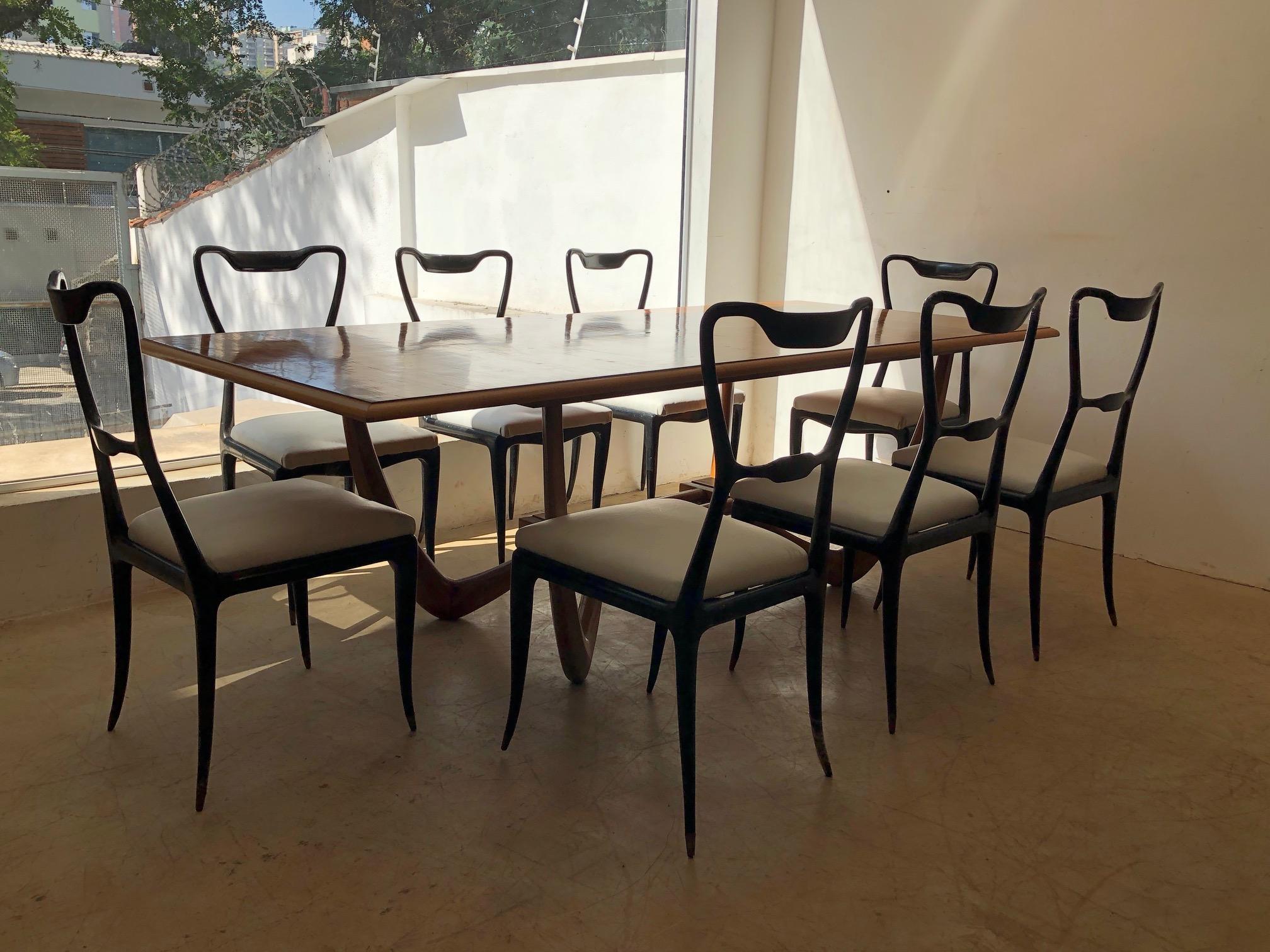 Giuseppe Scapinelli, Set of 12 Ebonized 1950s Brazilian Modern Design Chairs 1