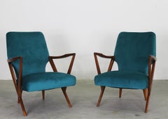 Giuseppe Scapinelli Set of Two Armchairs in Walnut Wood and Fabric 1950s