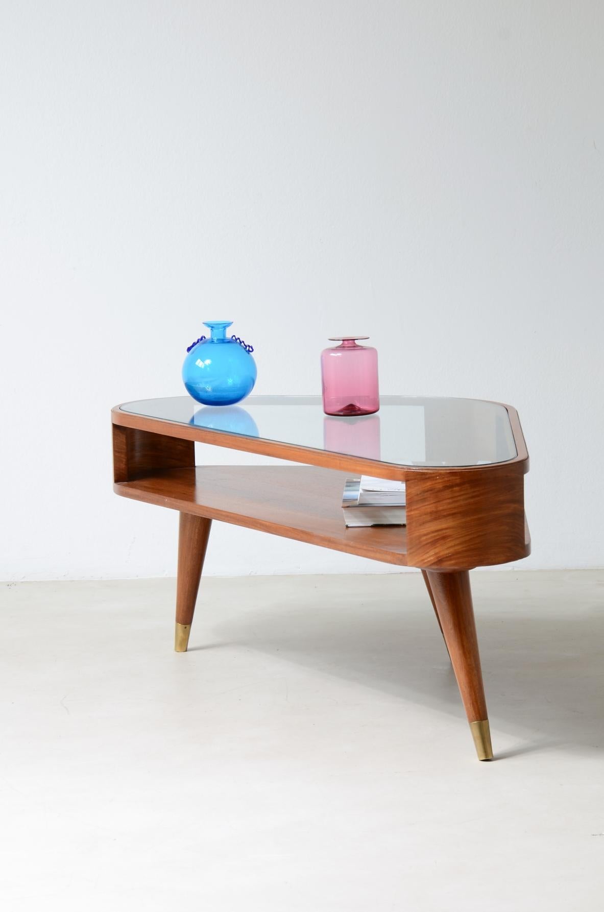 Italian Giuseppe Scapinelli. Triangular coffee table with double support