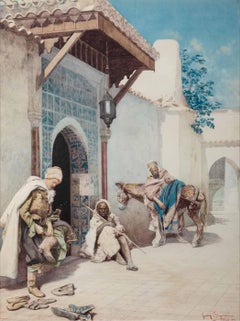 Giuseppe Signorini Orientalist Watercolor "The Entrance of a Mosque"