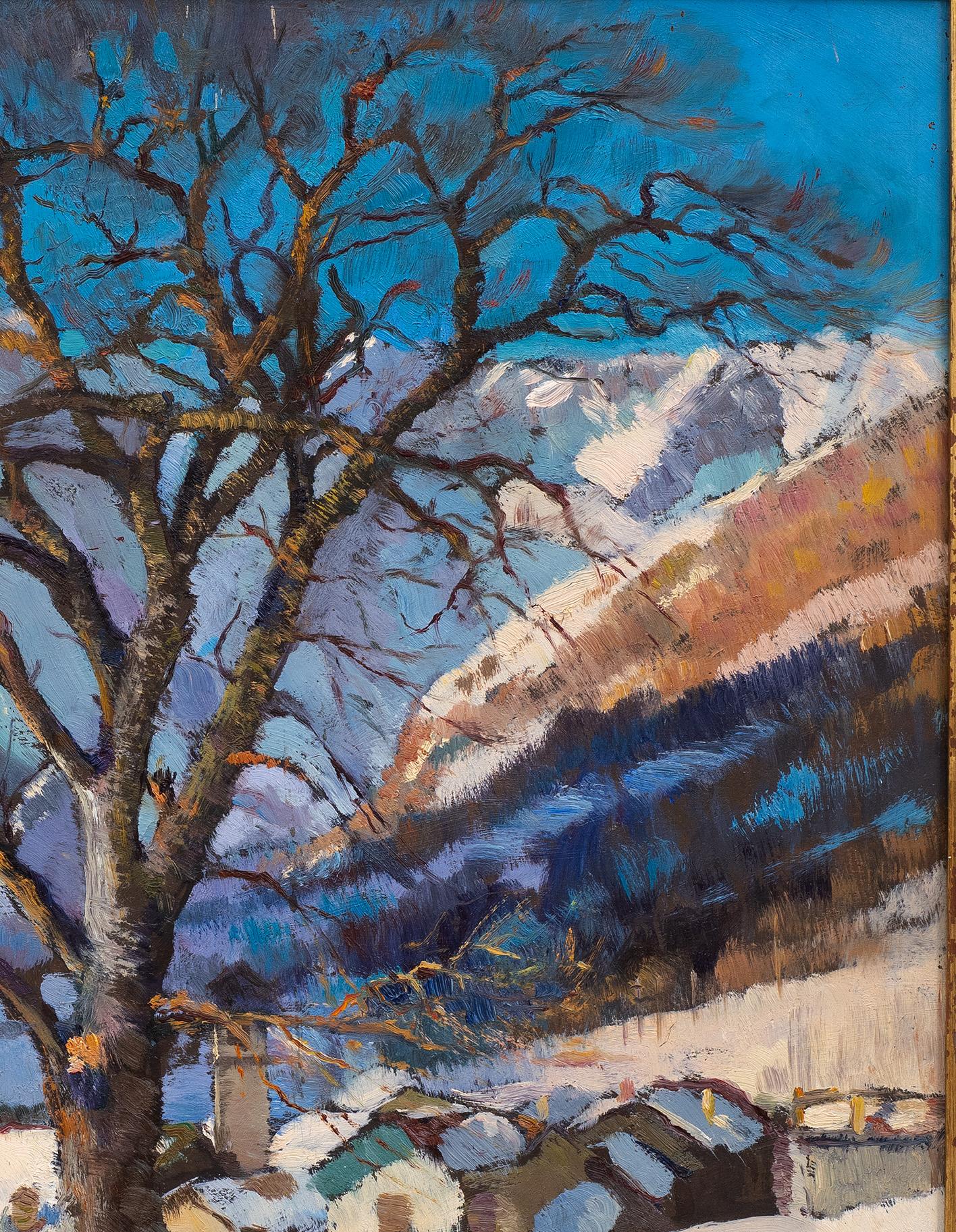 « Paysage scintillant, village des Alpes italiennes, 1944 » Giuseppe Sobrile (1879-1956) en vente 3