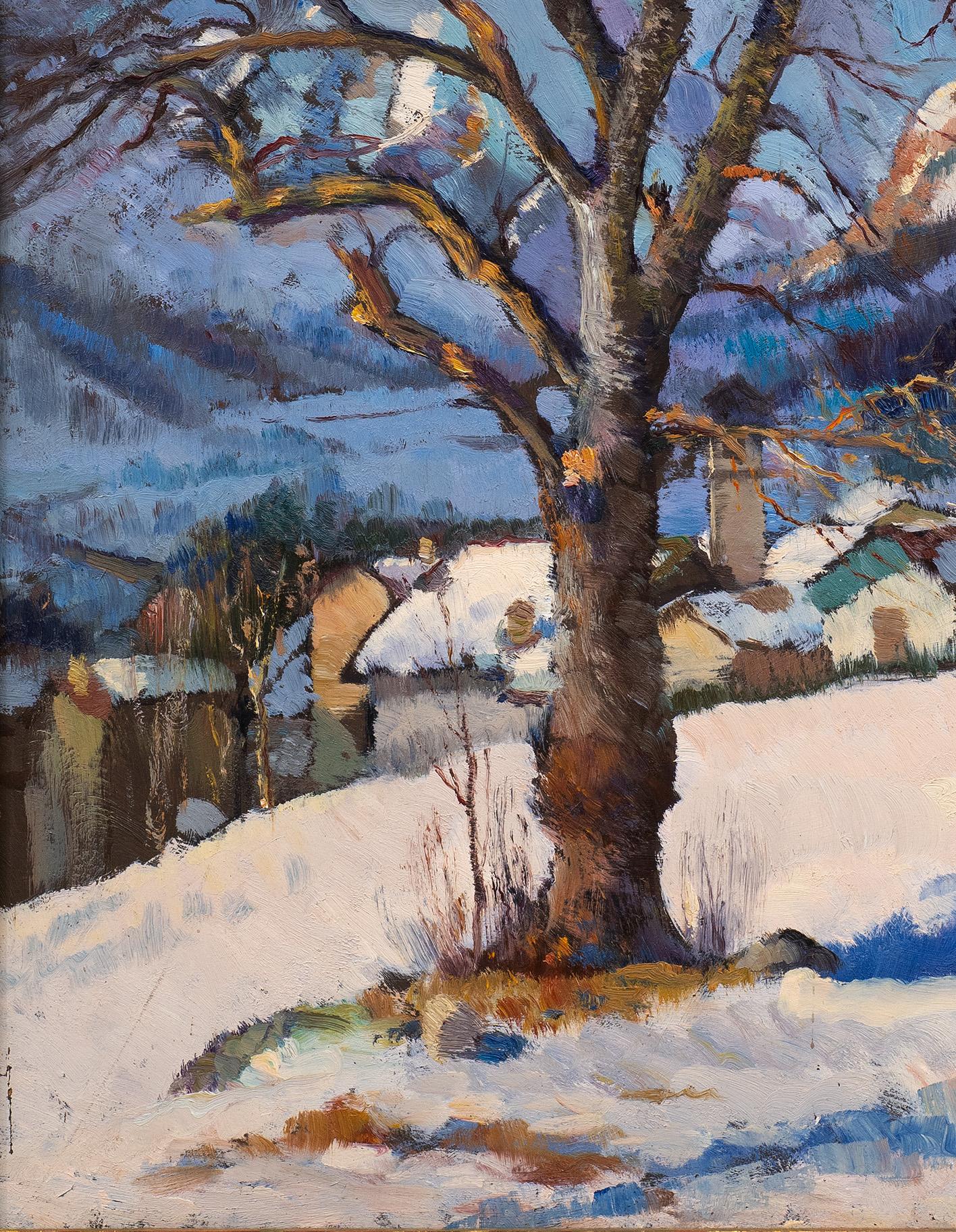 « Paysage scintillant, village des Alpes italiennes, 1944 » Giuseppe Sobrile (1879-1956) en vente 4