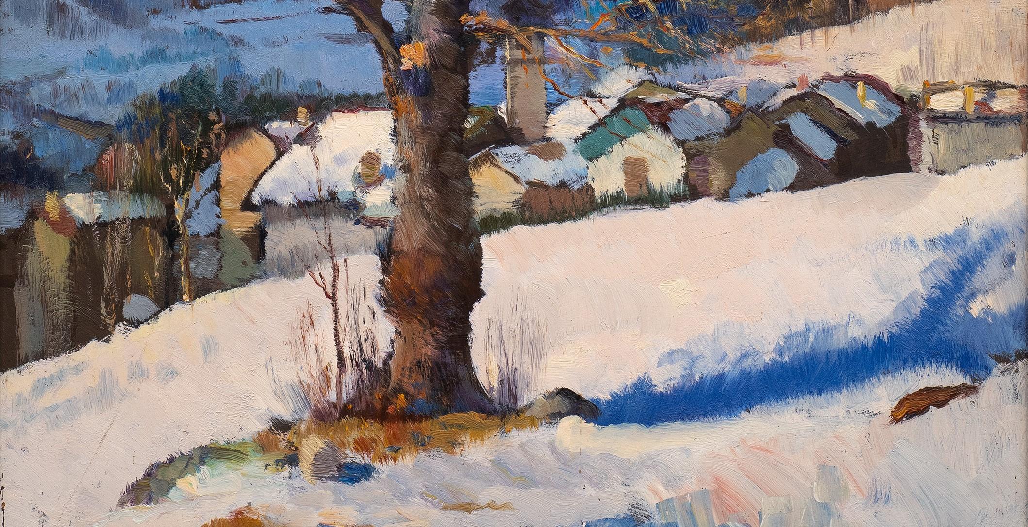 « Paysage scintillant, village des Alpes italiennes, 1944 » Giuseppe Sobrile (1879-1956) en vente 6