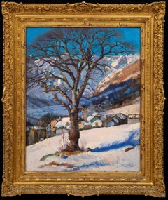 "Snowy Landscape, Italian Alps Village, 1944" Giuseppe Sobrile (1879-1956)