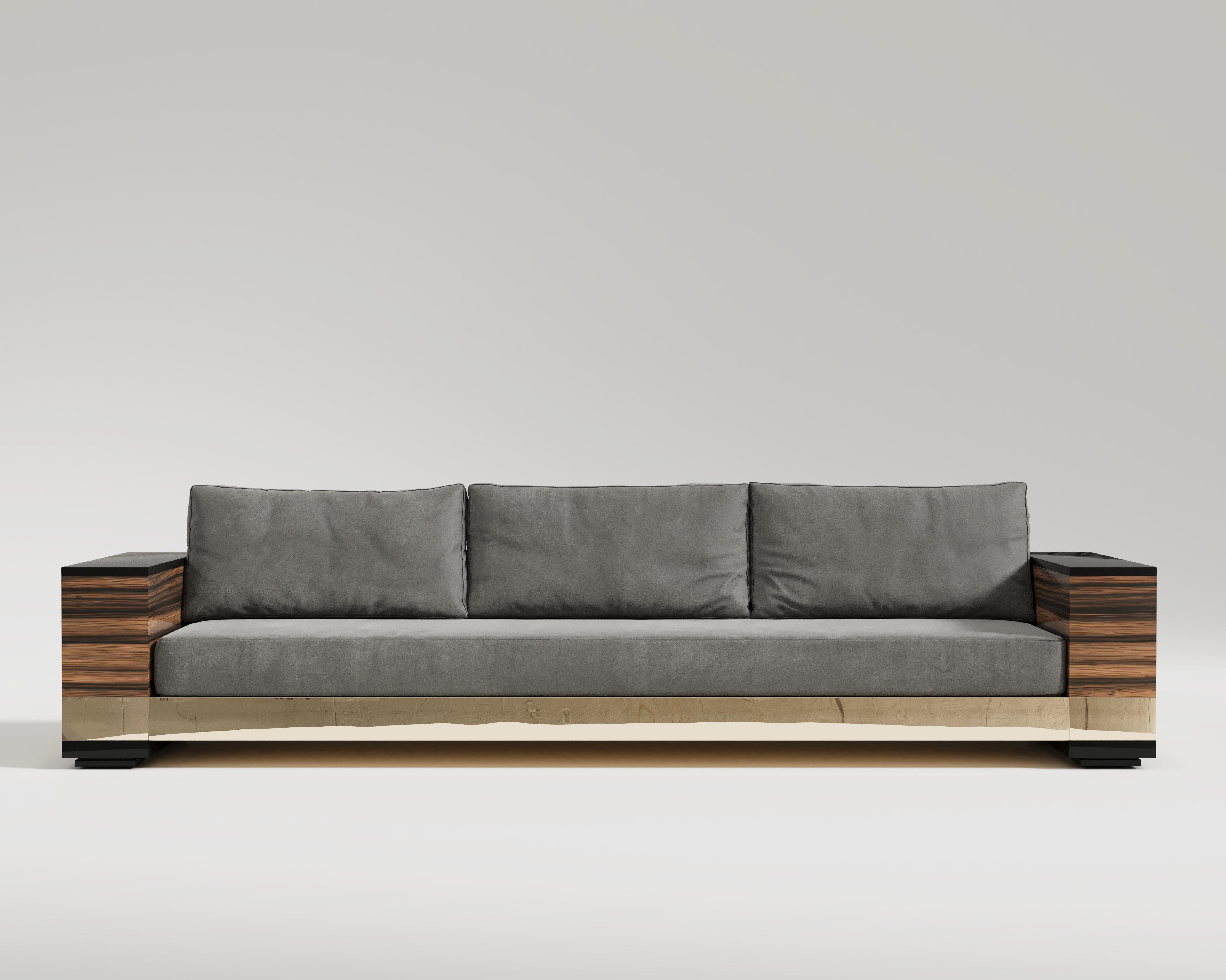Giuseppe Sofa

Giuseppe Sofa, a sofa that gives you more than just a seat, a sofa that goes further to give you a masterful style statement. The ziricote frame material is generally known for its striking grain patterns. The bronze polished base