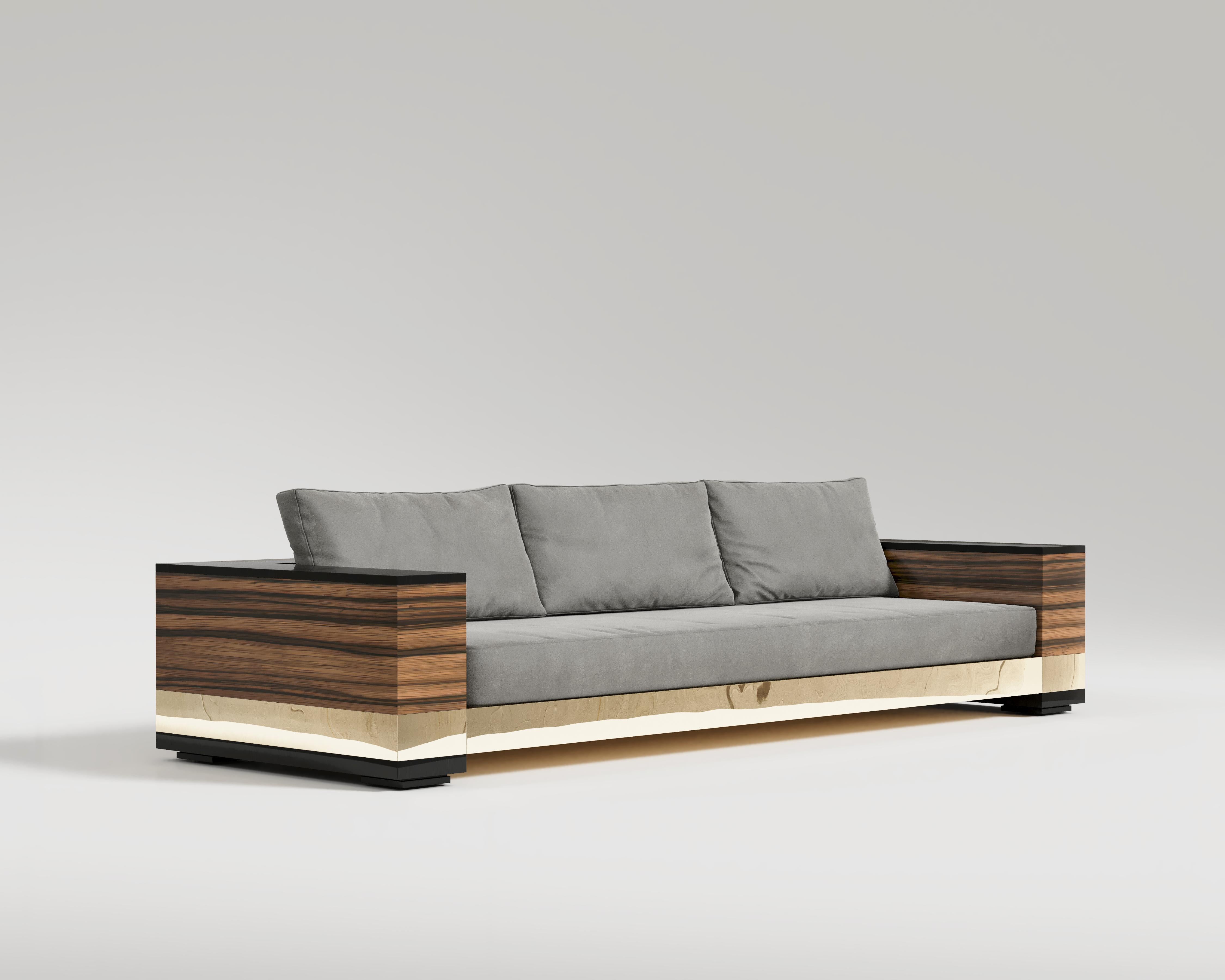Giuseppe-Sofa aus amerikanischem Nussbaumholz von polierter Bronze (Art déco) im Angebot