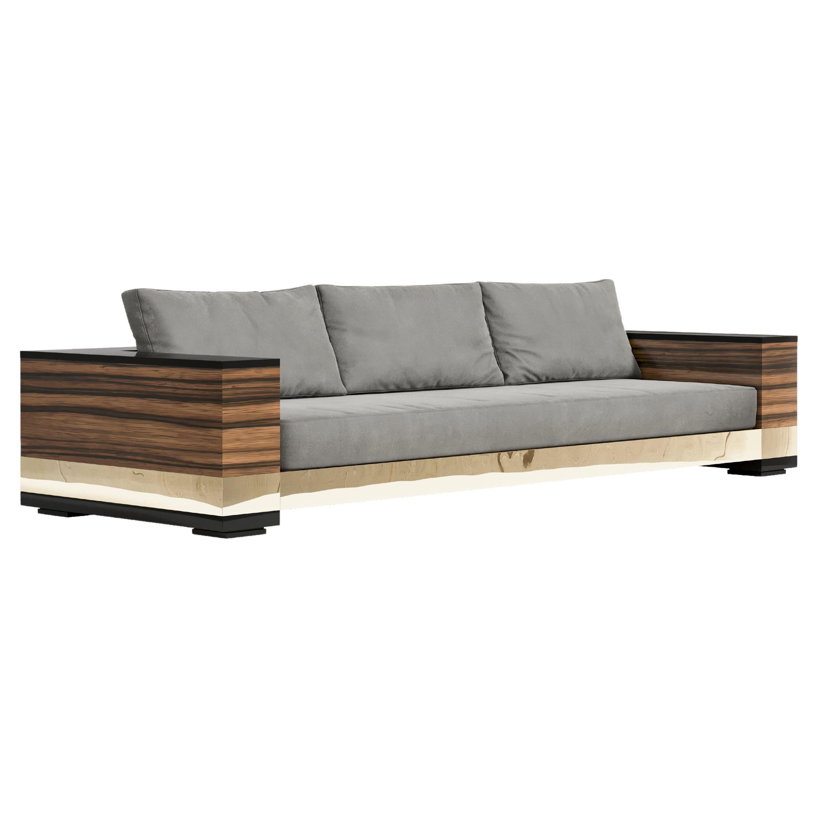 Giuseppe Sofa in American Walnut by Polished Bronze For Sale
