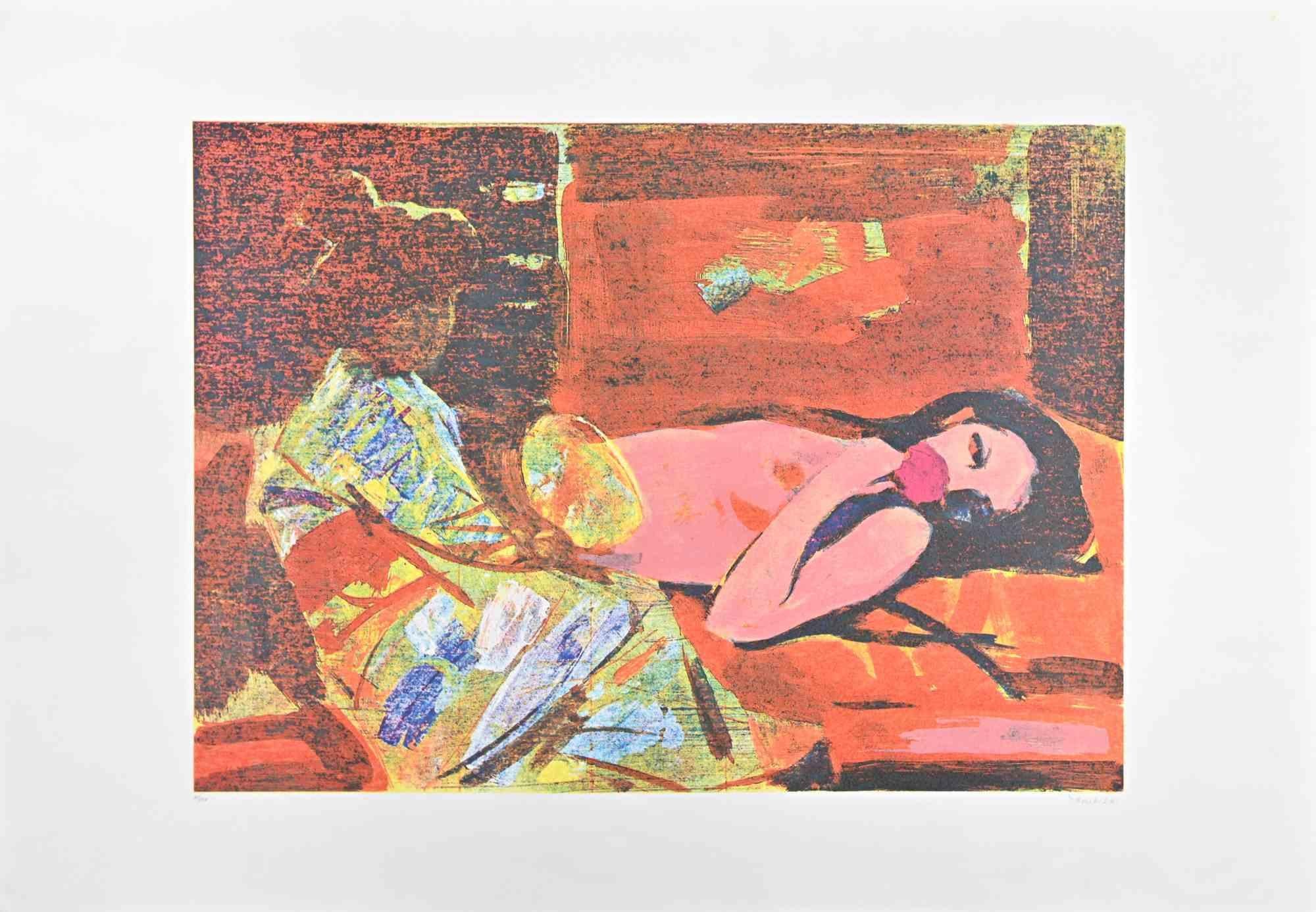 Siesta  is a print realized by the Italian artist Giuseppe Tampieri in 1988.

Original mixed colored screen print.

Hand-signed  by the artist on the lower left. Numbered on the lower right. Edition 41/150.

Very good conditions, except for some