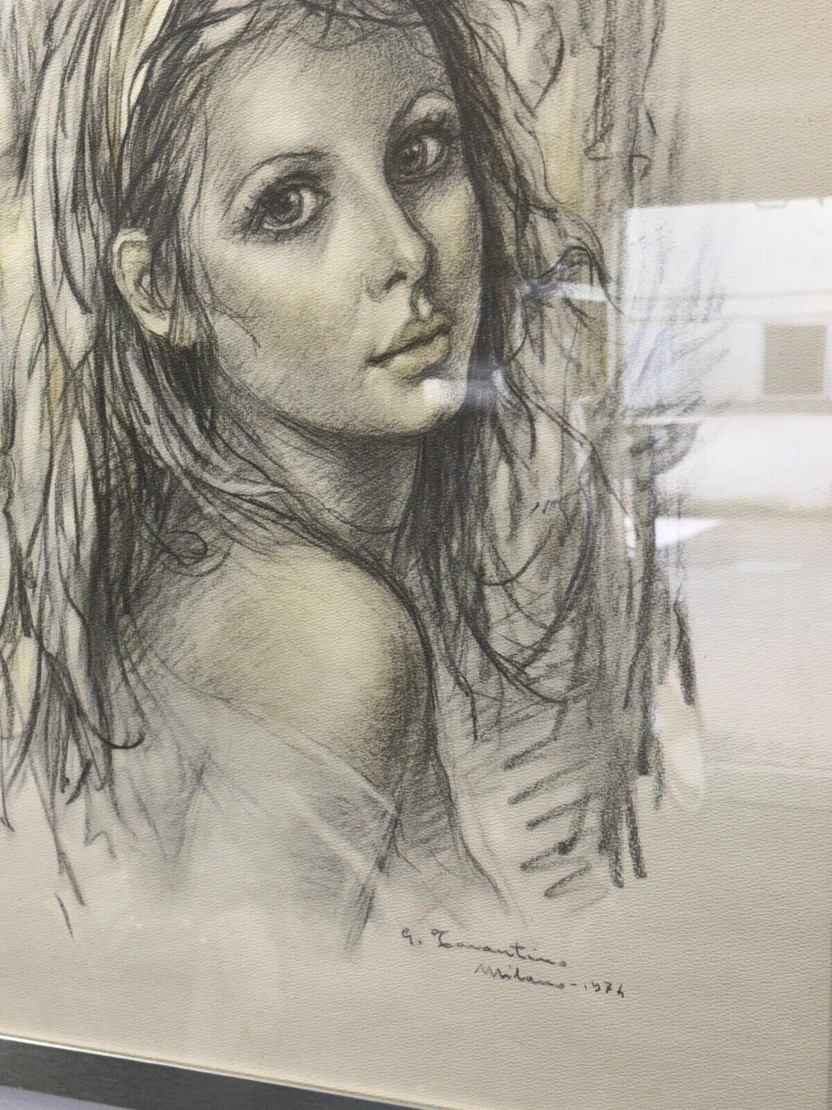 Giuseppe Tarantino lithograph face Young Woman Milan 1974 In Good Condition For Sale In Taranto, IT