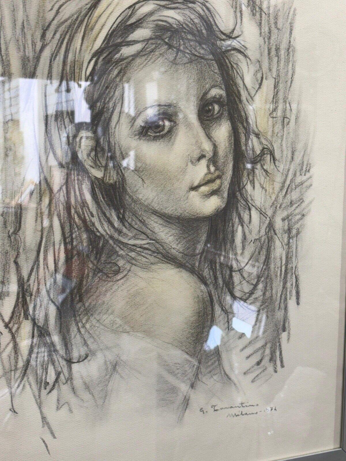 Late 20th Century Giuseppe Tarantino lithograph face Young Woman Milan 1974 For Sale