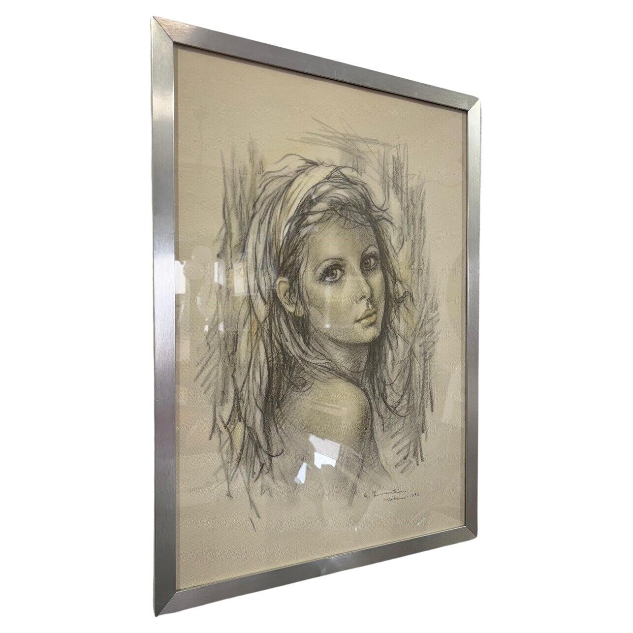 Giuseppe Tarantino lithograph face Young Woman Milan 1974 For Sale