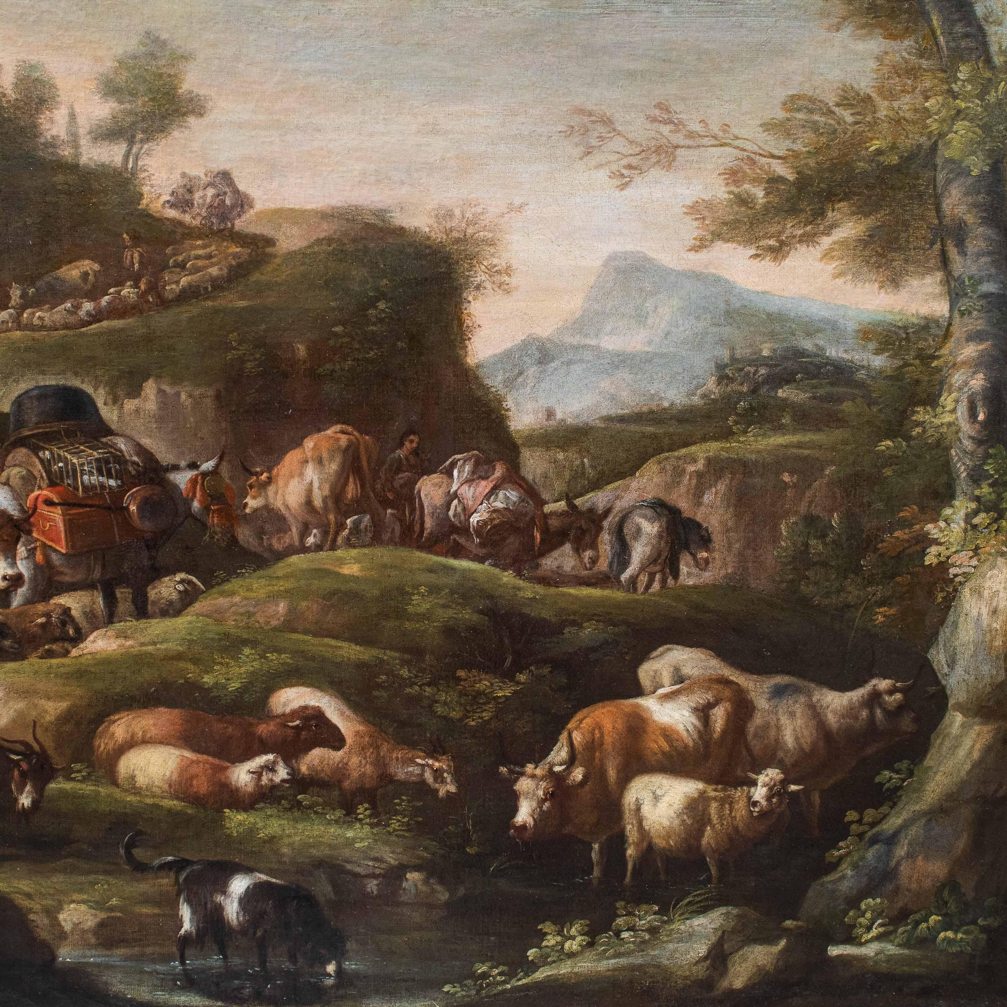 Caravan of shepherds Oil on canvas painting Giuseppe Tassone For Sale 3