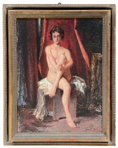 Seated Nude - Oil Paint by Giuseppe Torelli - 1950s