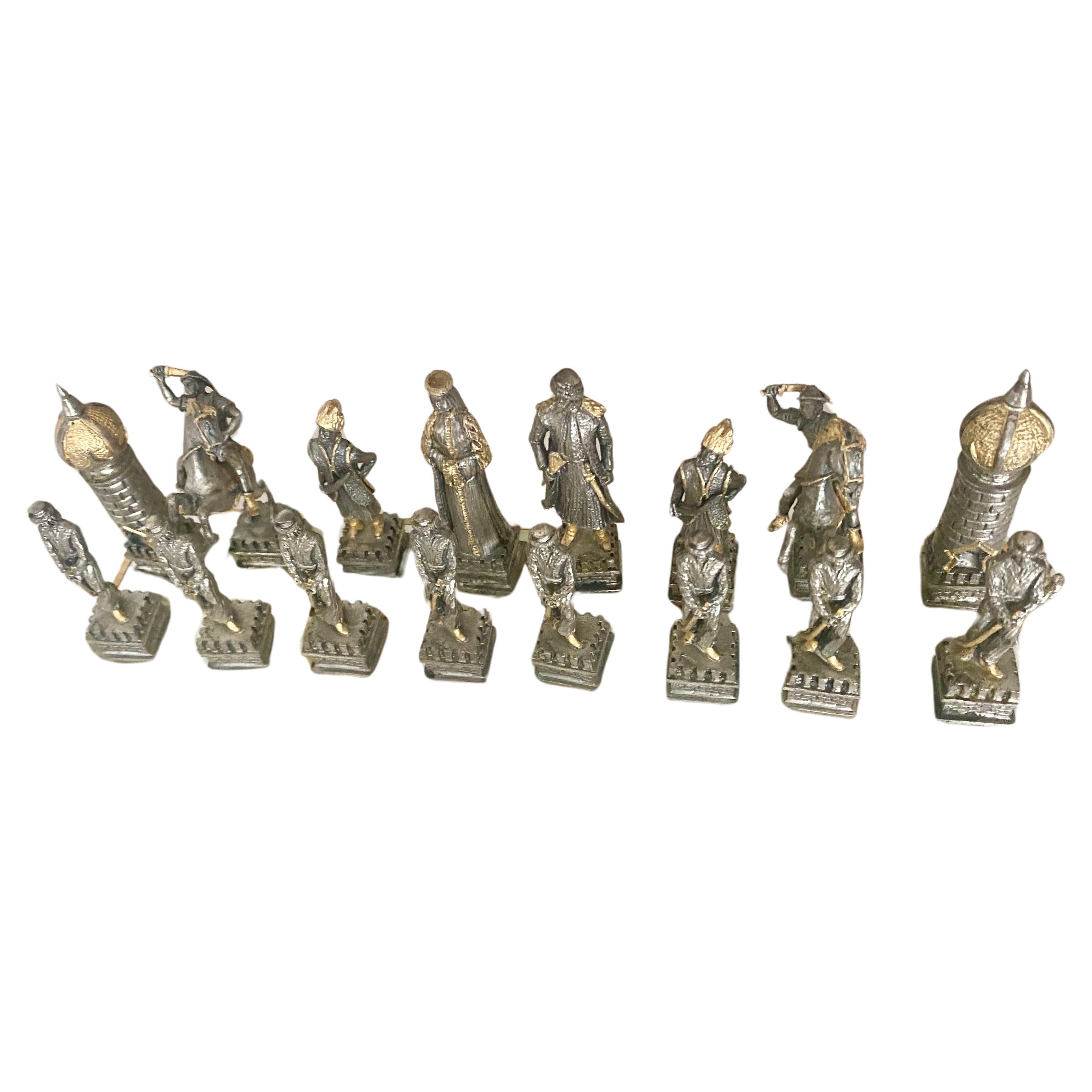 Giuseppe Vasari (1934-2005)  Fine Gilt Metal Chess Set And Marble Game Board 3