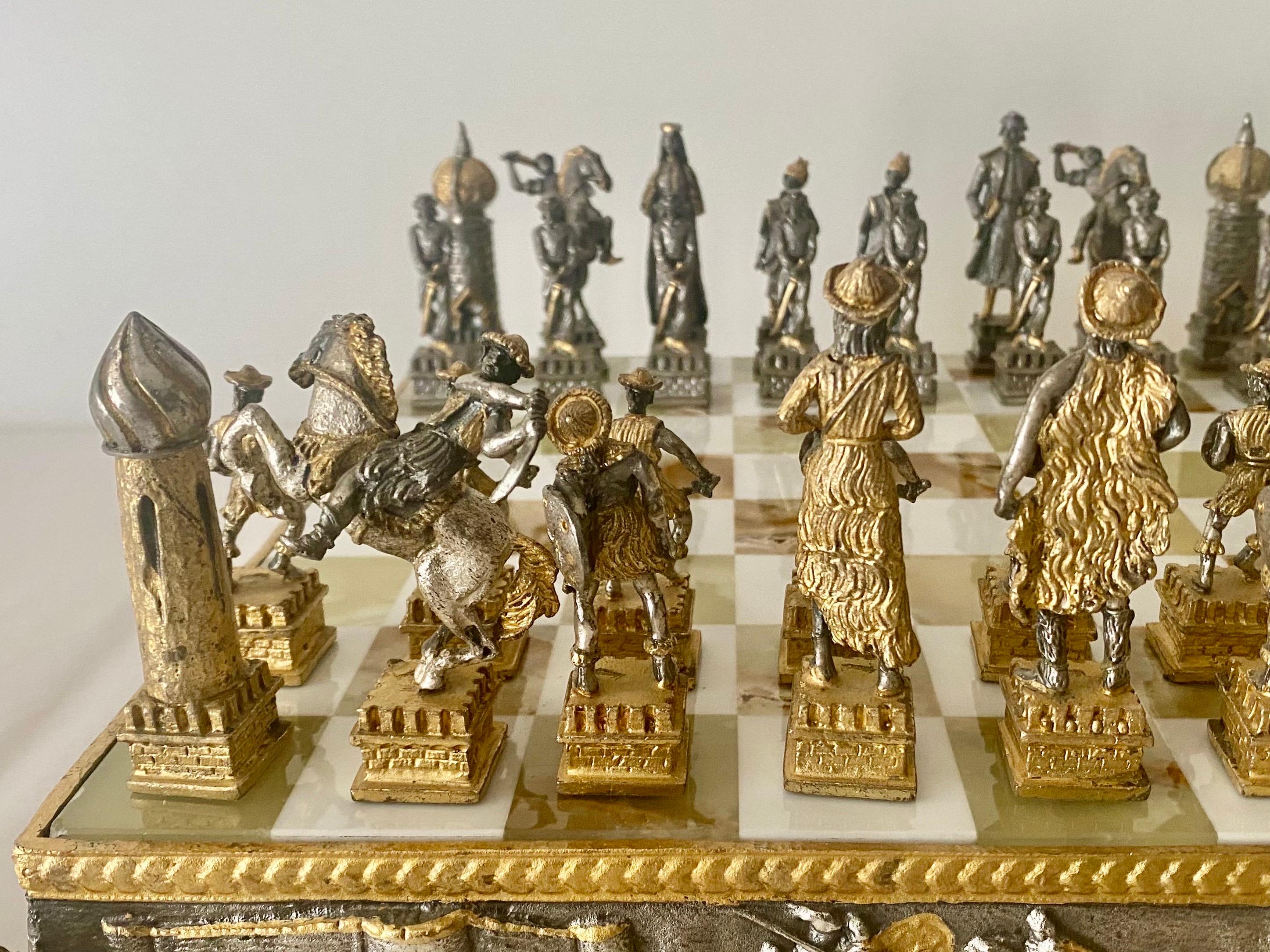 antique metal chess set