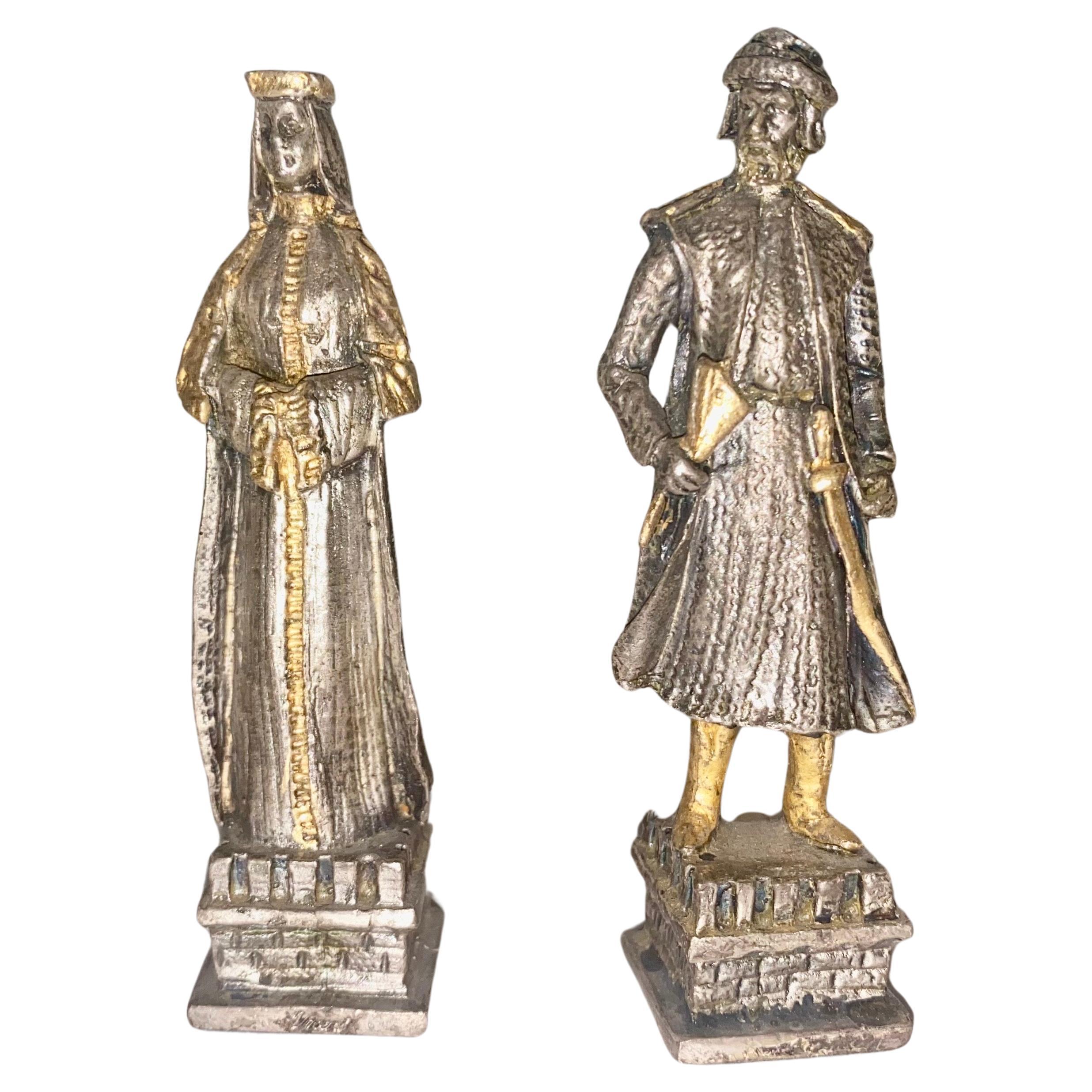 Italian Giuseppe Vasari (1934-2005)  Fine Gilt Metal Chess Set And Marble Game Board