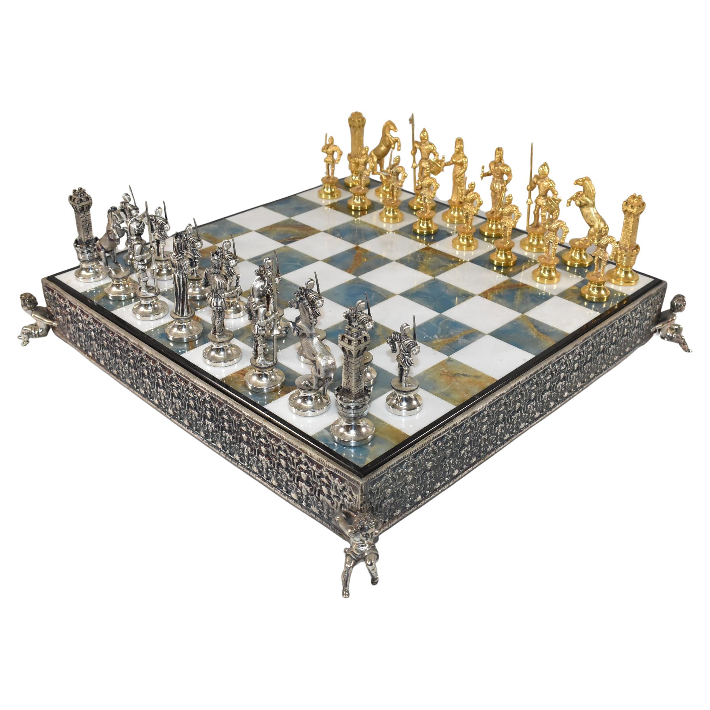Juego de ajedrez Giuseppe Vasari con tablero de mármol para la empresa Gorham