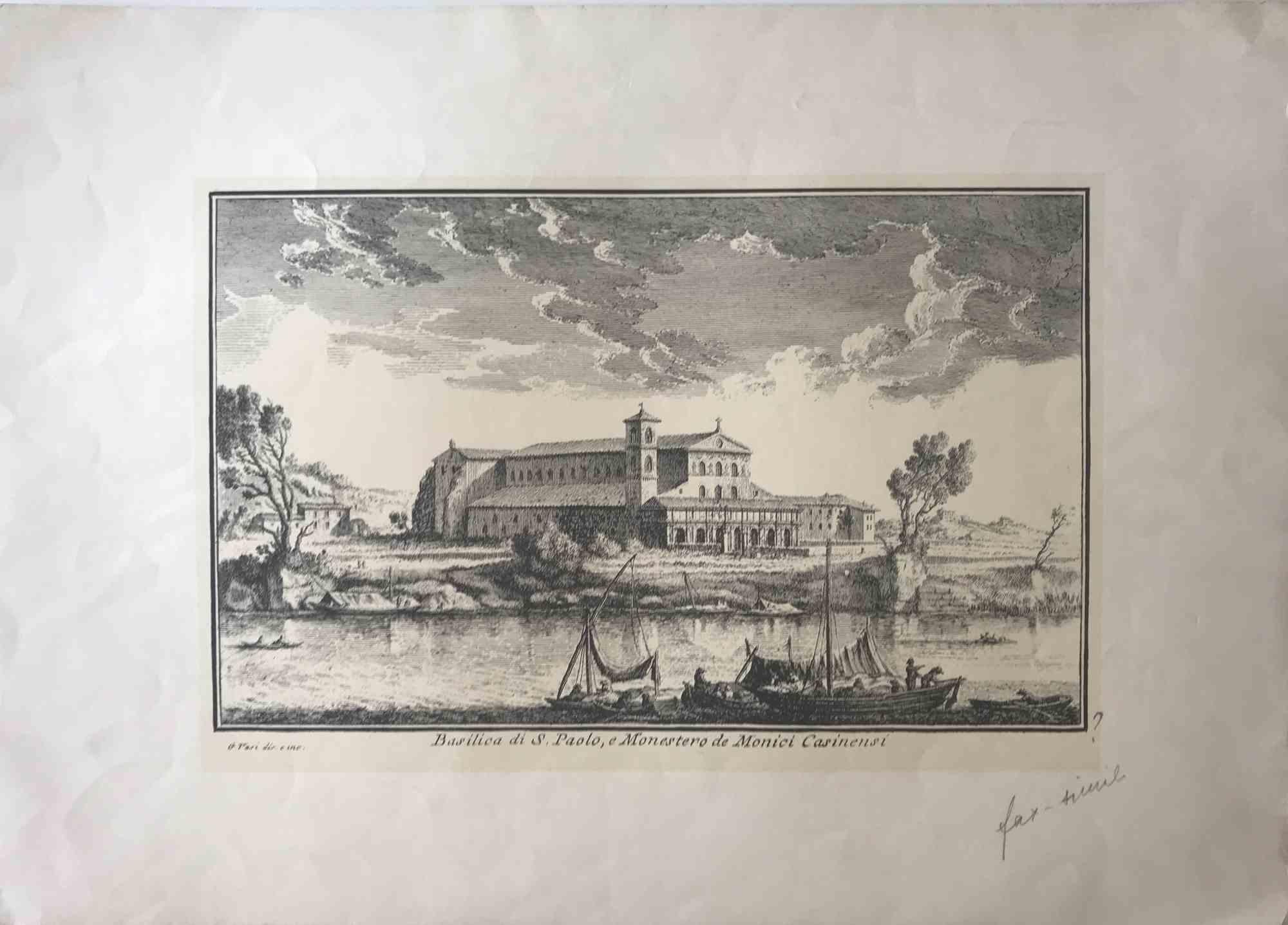 Basilica di S.Paolo e Moneste - Vintage Offset by Giuseppe Vasi - 18th century