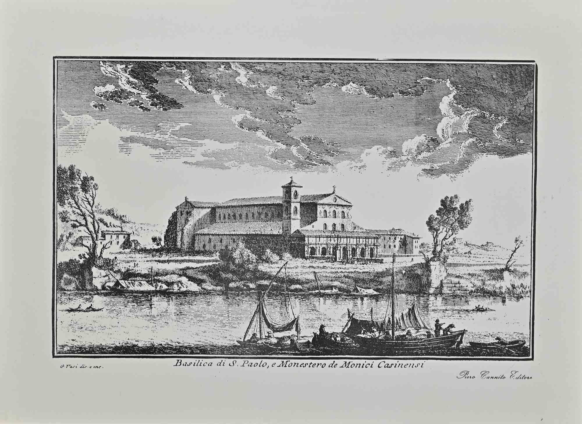 Basilique de S.Paolo - Impression offset d'après Giuseppe Vasi - Début du 20e siècle