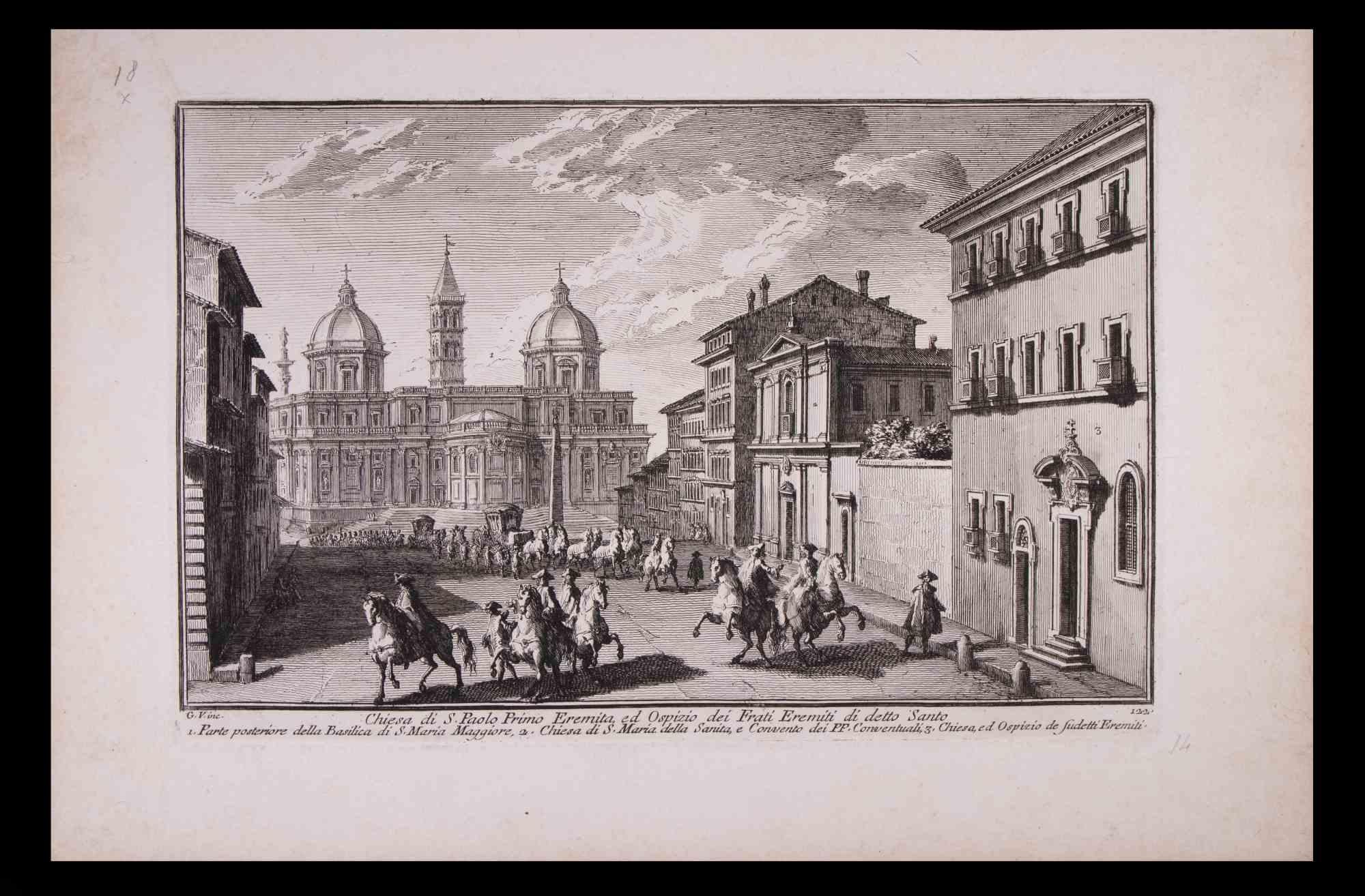 Giuseppe Vasi Figurative Print - Chiesa di Paolo Primo Eremita  - Etching by G. Vasi - Late 18th Century