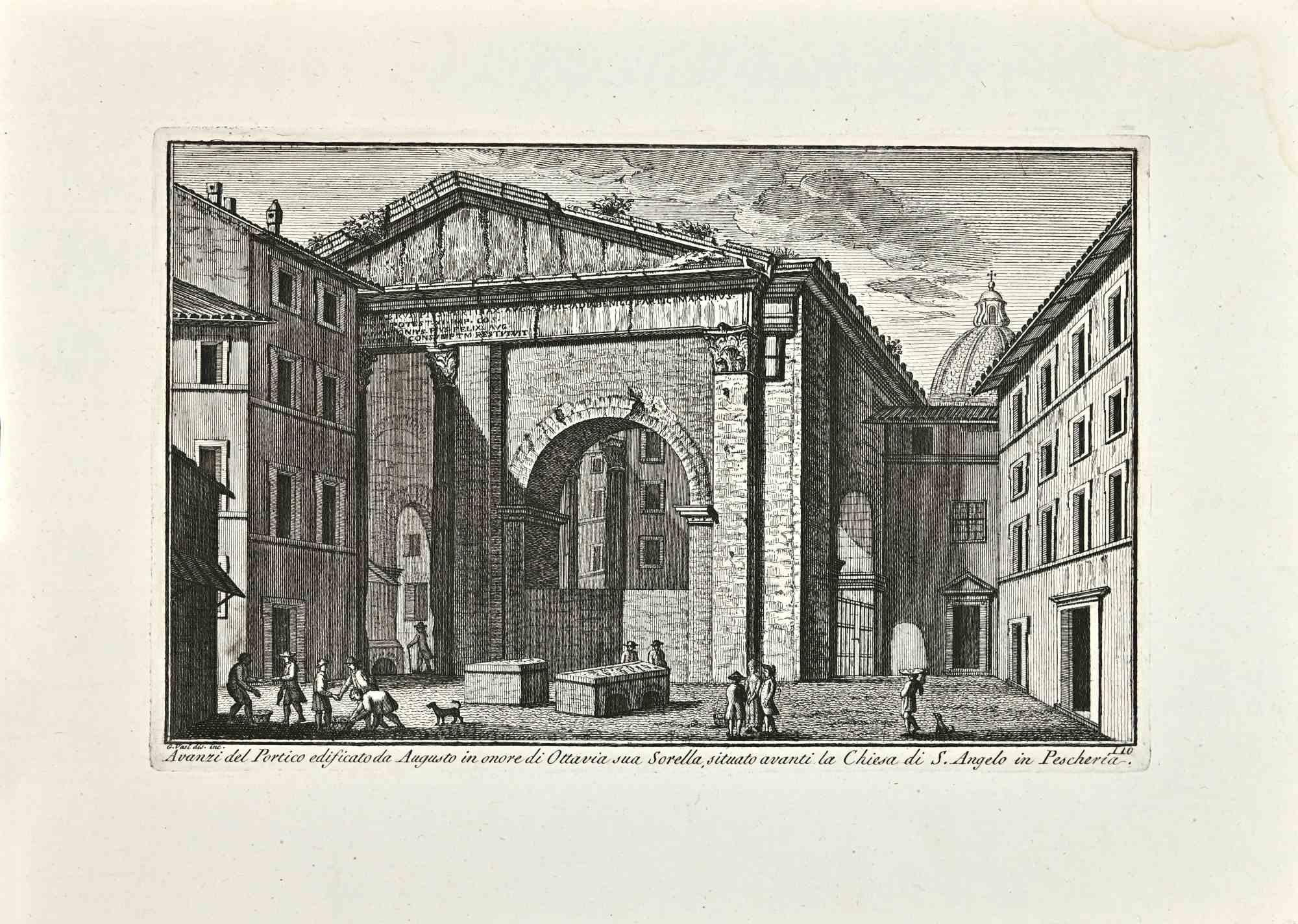 Chiesa di S.Angelo in Pescheria es un grabado original de finales del siglo XVIII realizado por Giuseppe Vasi.

Firmado y titulado en el margen inferior de la plancha. 

Buenas condiciones.

Giuseppe Vasi  (Corleone,1710 - Roma, 1782) fue grabador,