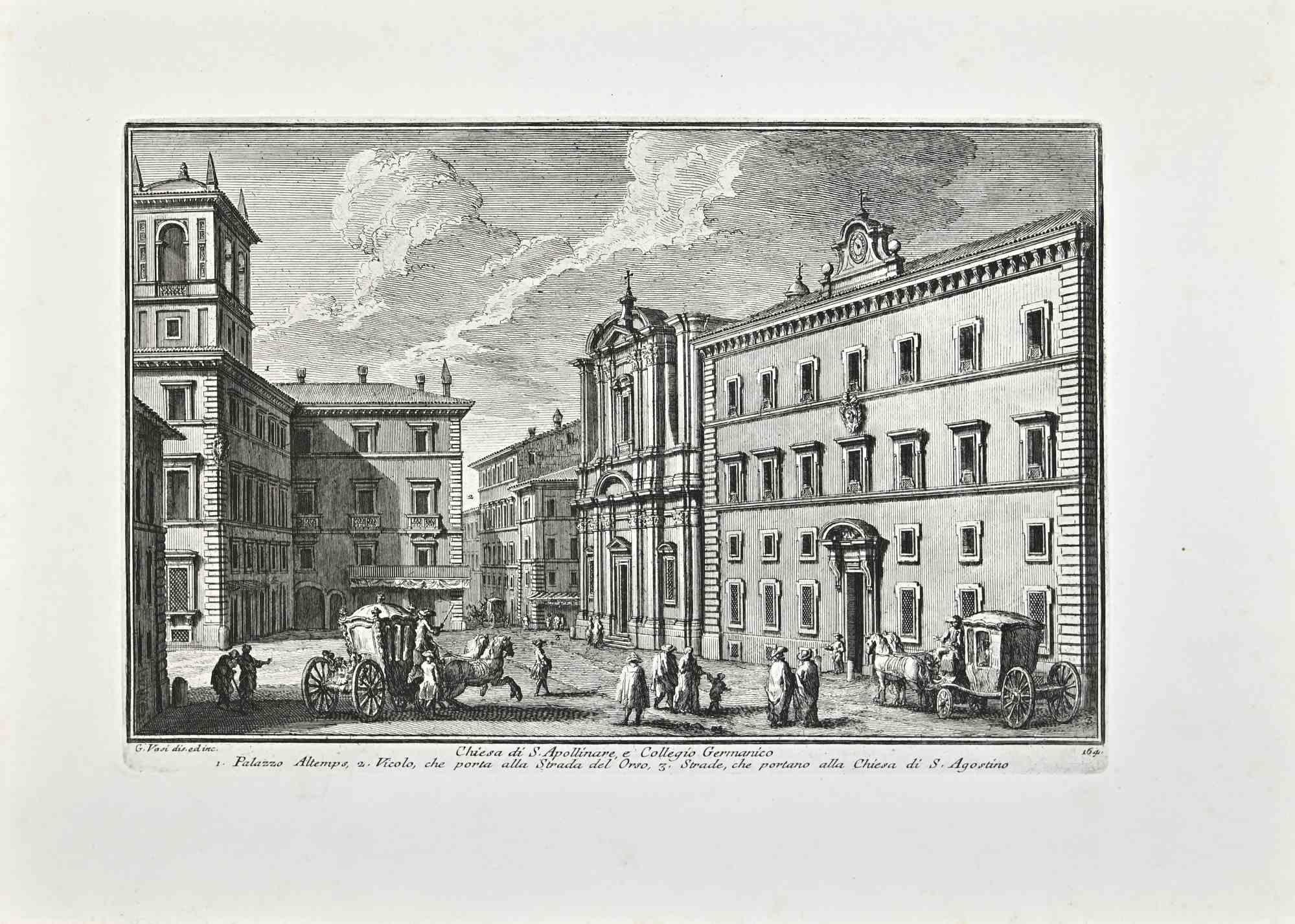 Chiesa di S.Apollinare ist eine Original-Radierung aus dem späten 18. Jahrhundert von Giuseppe Vasi.

Signiert und betitelt am unteren Rand der Platte. 

Gute Bedingungen.

Giuseppe Vasi  (Corleone, 1710 - Rom, 1782) war ein Graveur, Architekt und