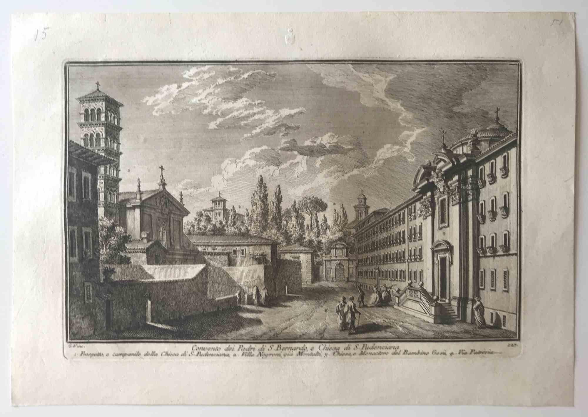 Landscape Print Giuseppe Vasi - Chiesa di S.Niccolo de' Perfetti - gravure de G. Vasi - fin du XVIIIe siècle