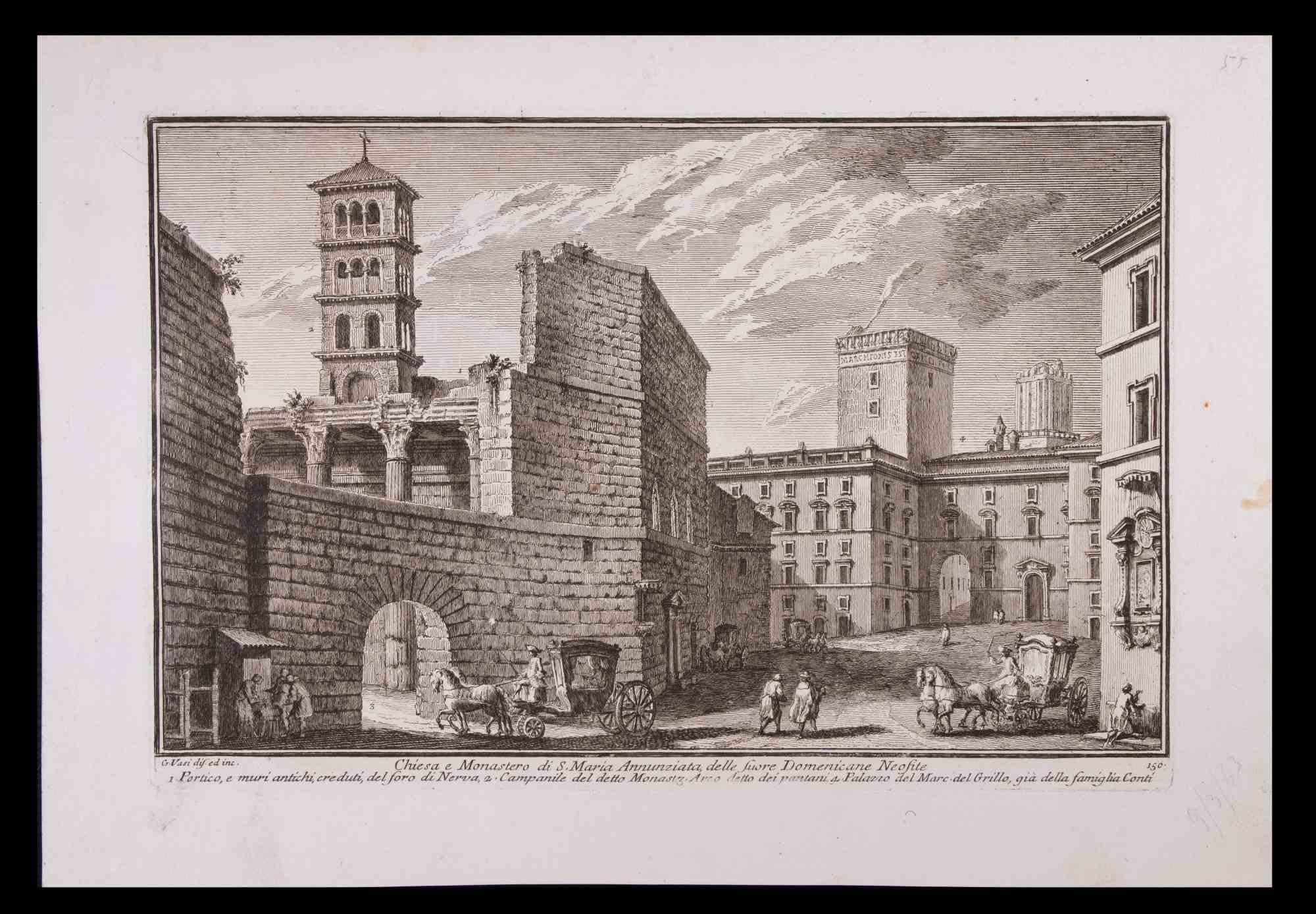 Giuseppe Vasi Figurative Print – Chiesa e Monastero di S. Maria Annunziata – Radierung von G.Vasi – spätes 18. Jahrhundert