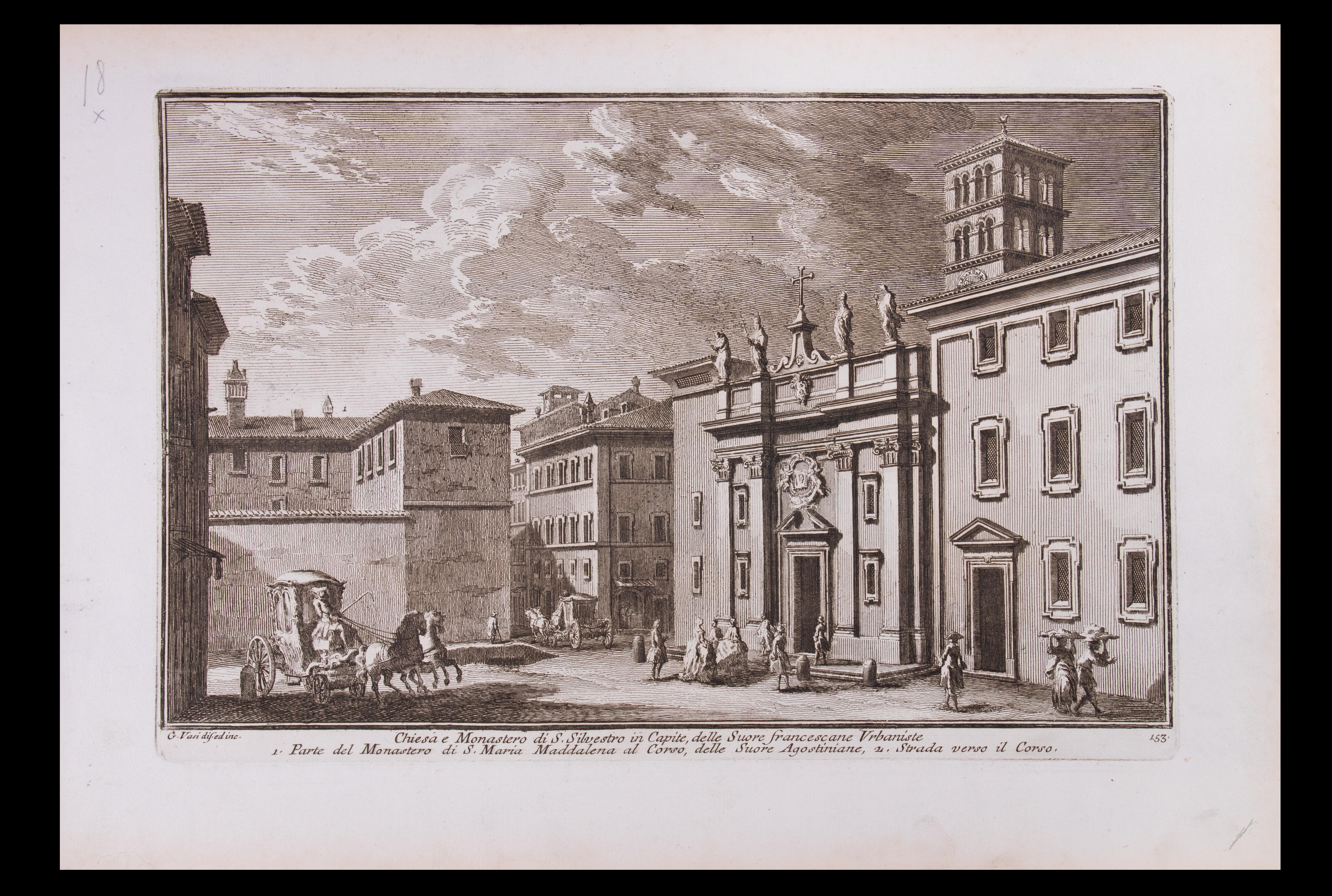 Giuseppe Vasi Figurative Print – Kirche und Kloster von Silvestro in Capite -  Etching von G. Vasi – 18. Jahrhundert
