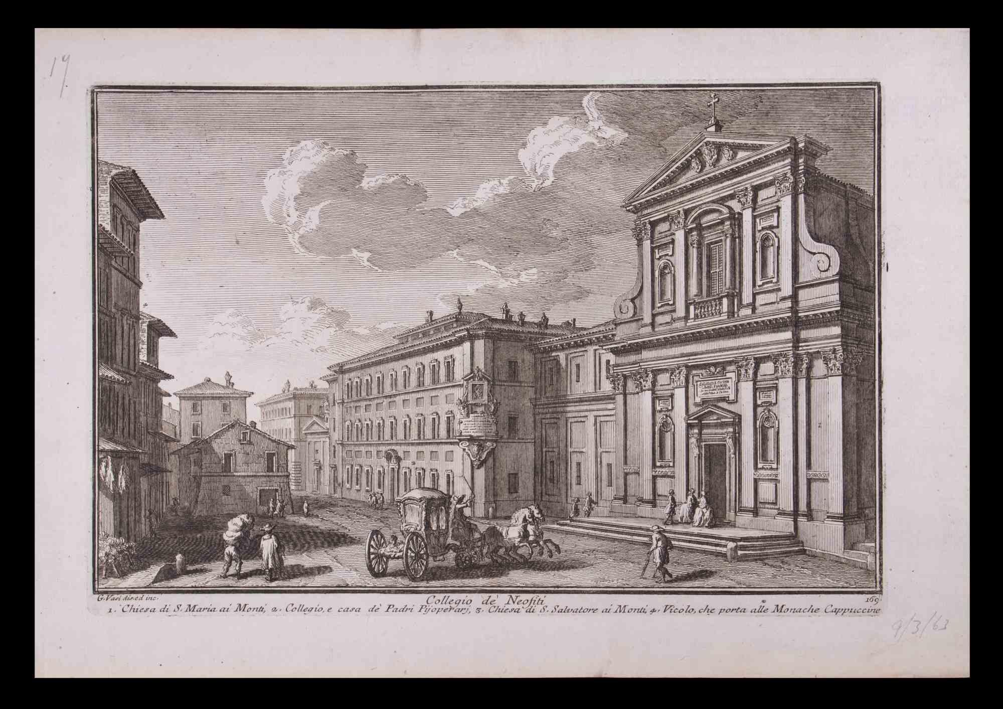 Collegio De Neofiti ist eine Original-Schwarz-Weiß-Radierung aus dem späten 18. Jahrhundert von Giuseppe Vasi.

Signiert und betitelt am unteren Rand der Platte.

Gute Bedingungen und gealterte Ränder mit einigen Stockflecken.

Giuseppe Vasi 