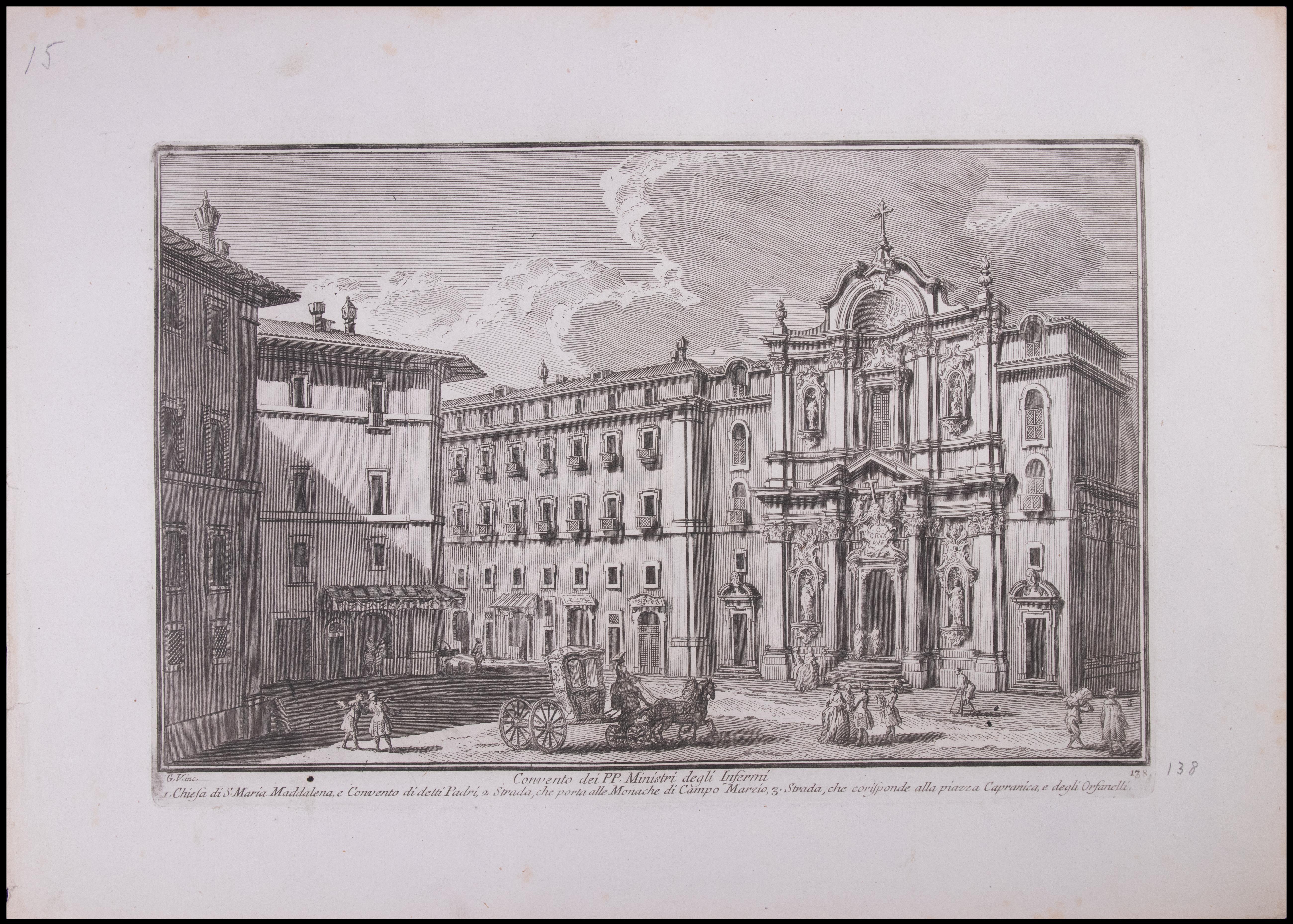 Giuseppe Vasi Landscape Print – Convento dei PP.Ministri degli Infermi - Radierung von G. Vasi - 18. Jahrhundert