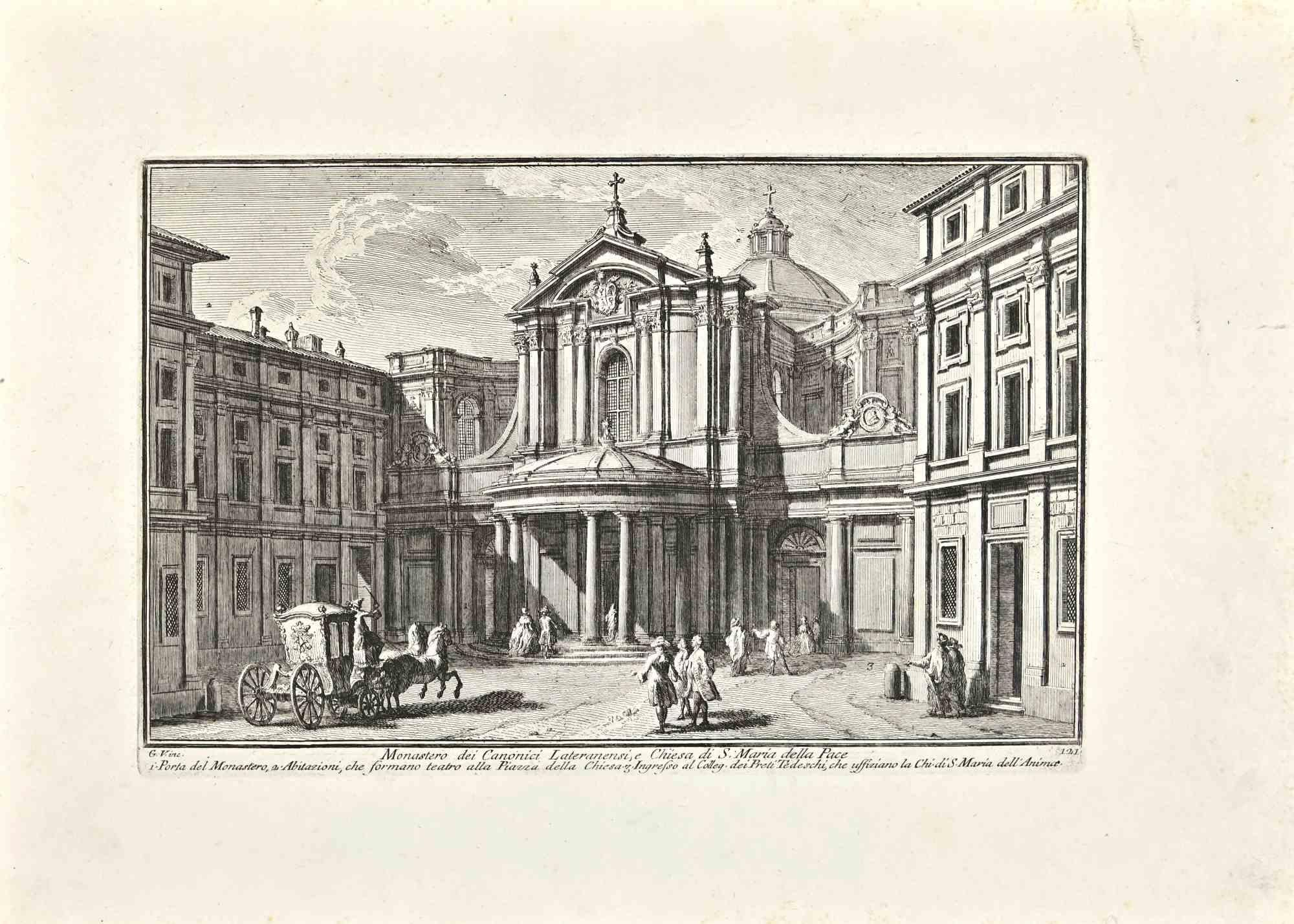 Giuseppe Vasi Figurative Print - Monastero dei Canonici Lateranensi - Chiesa di S.Maria della Pace - 18th century