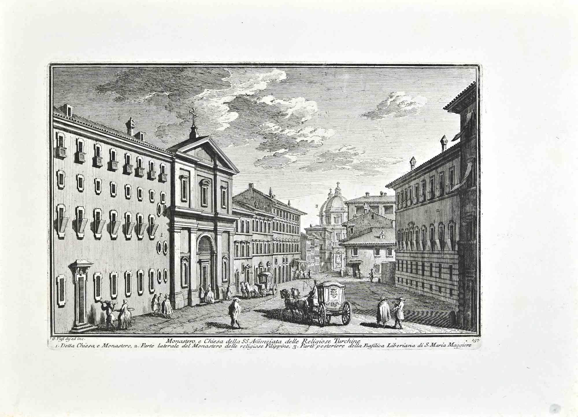 Giuseppe Vasi Figurative Print - Monastro e chiesa della SS.Anunziata delle Religiose Turchine - 18th century
