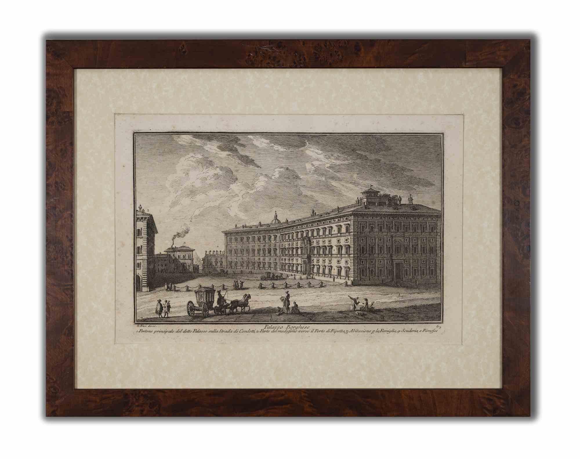 Palazzo Borghese - Etching by Giuseppe Vasi - 1747