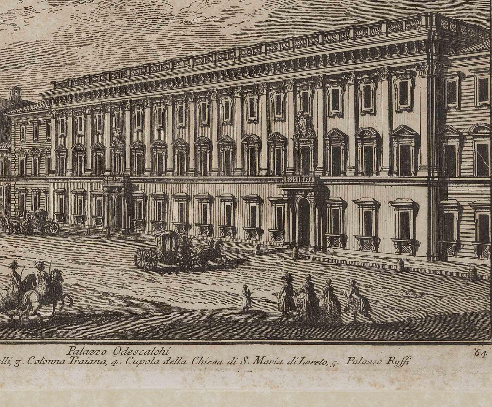Palazzo Odescalchi is original black and white etching realized by Giuseppe Vasi in 1754

Beautiful etching representing Palazzo Odescalchi in Rome.

Signed and titled on plate lower margin.

Mint condition due to the aged.

Includes frame 39 x 50.5