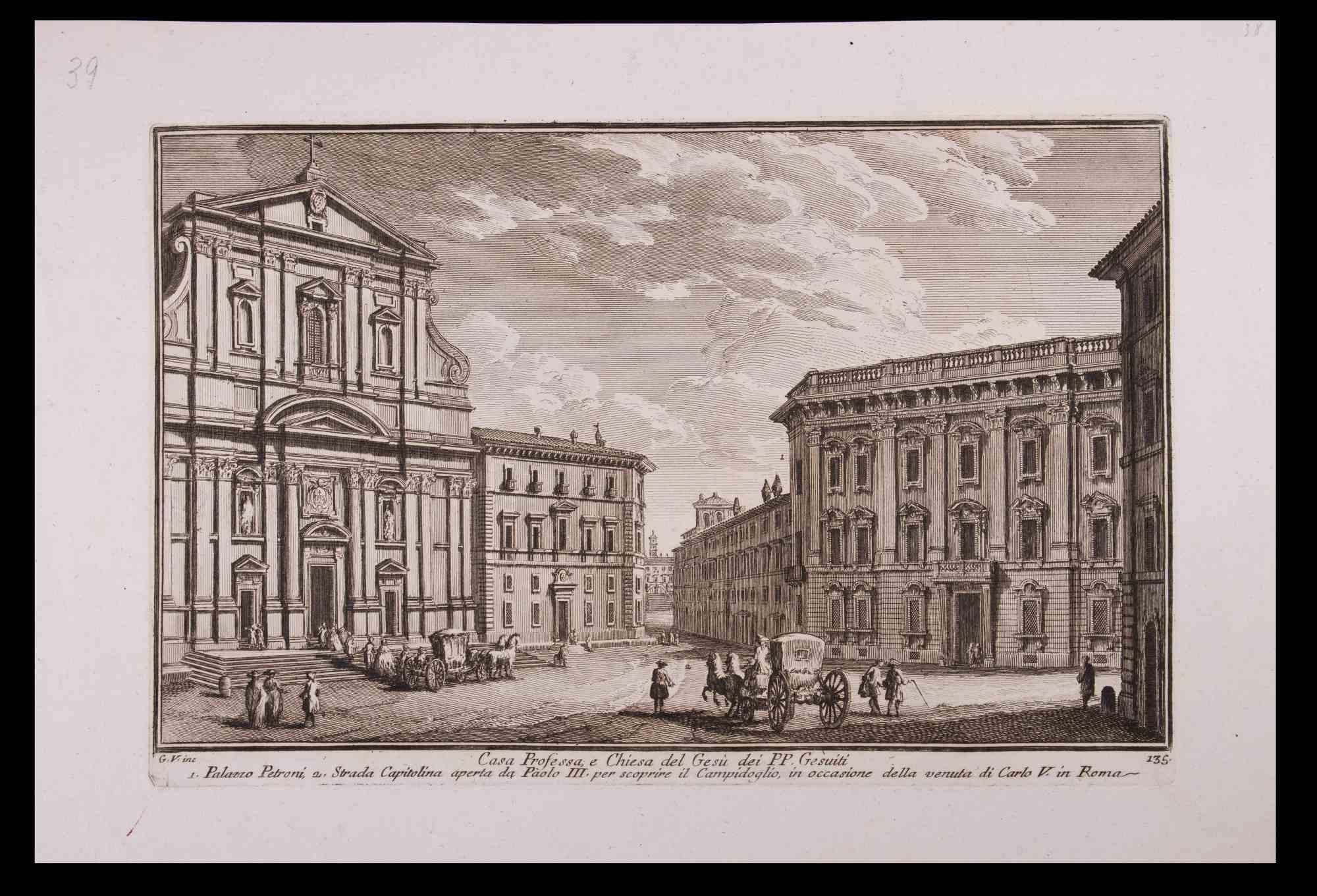 Palazzo Rospigliosi - Etching by Giuseppe Vasi - Late 18th Century