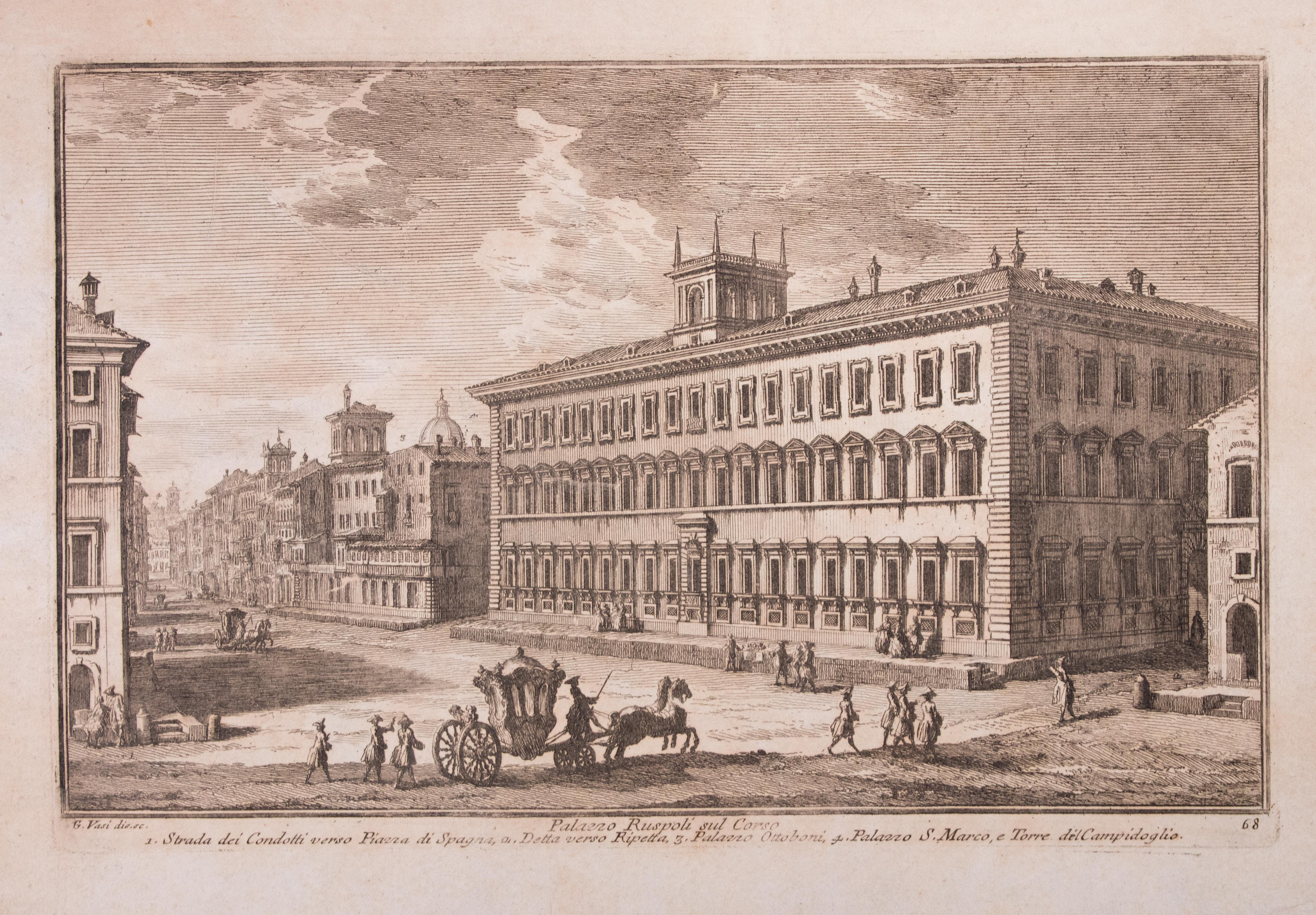 Giuseppe Vasi Figurative Print - Palazzo Ruspoli sul Corso - Etching by G. Vasi - Late 18th century