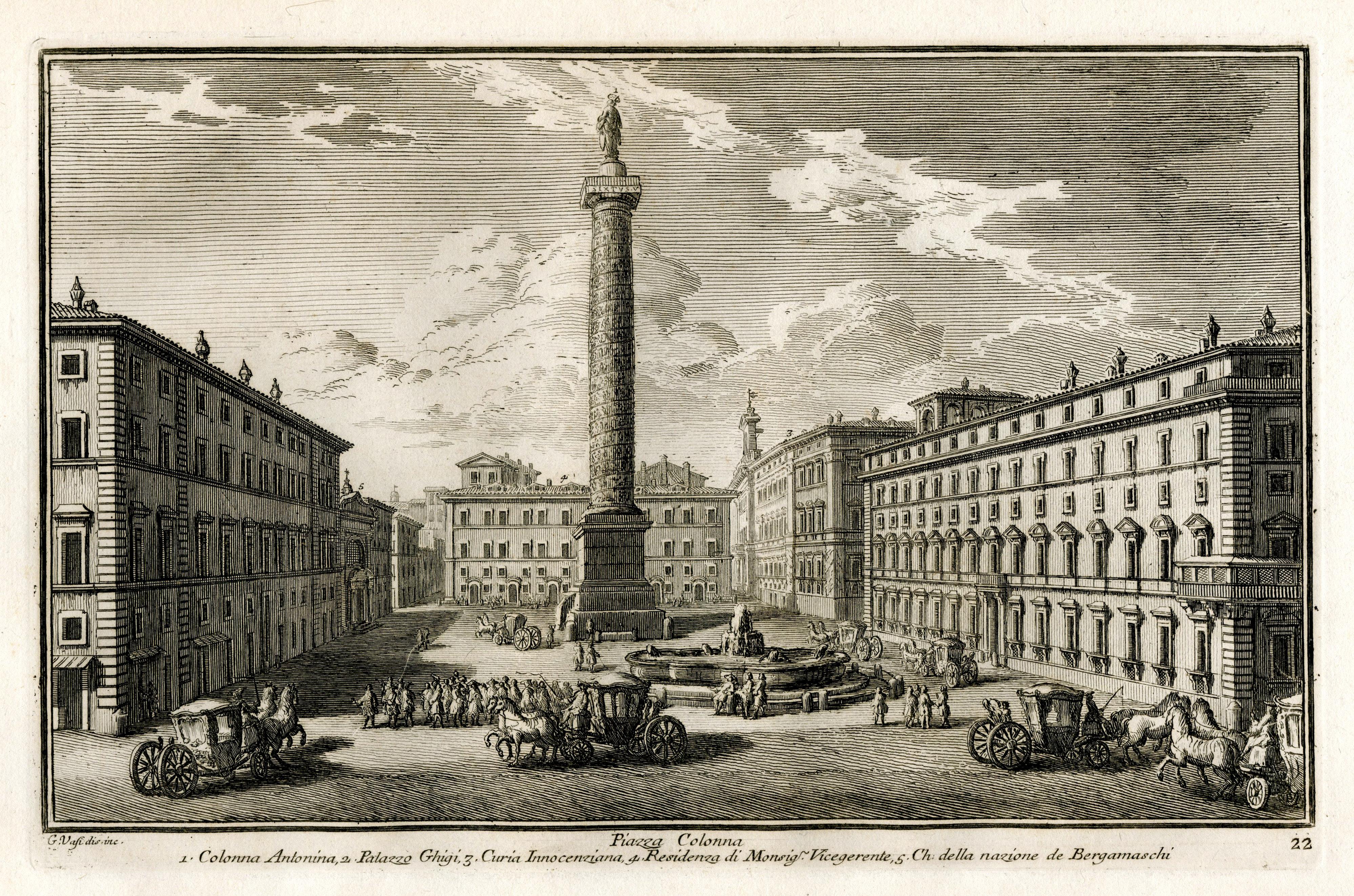 Landscape Print de Giuseppe Vasi - Plaza Colona
