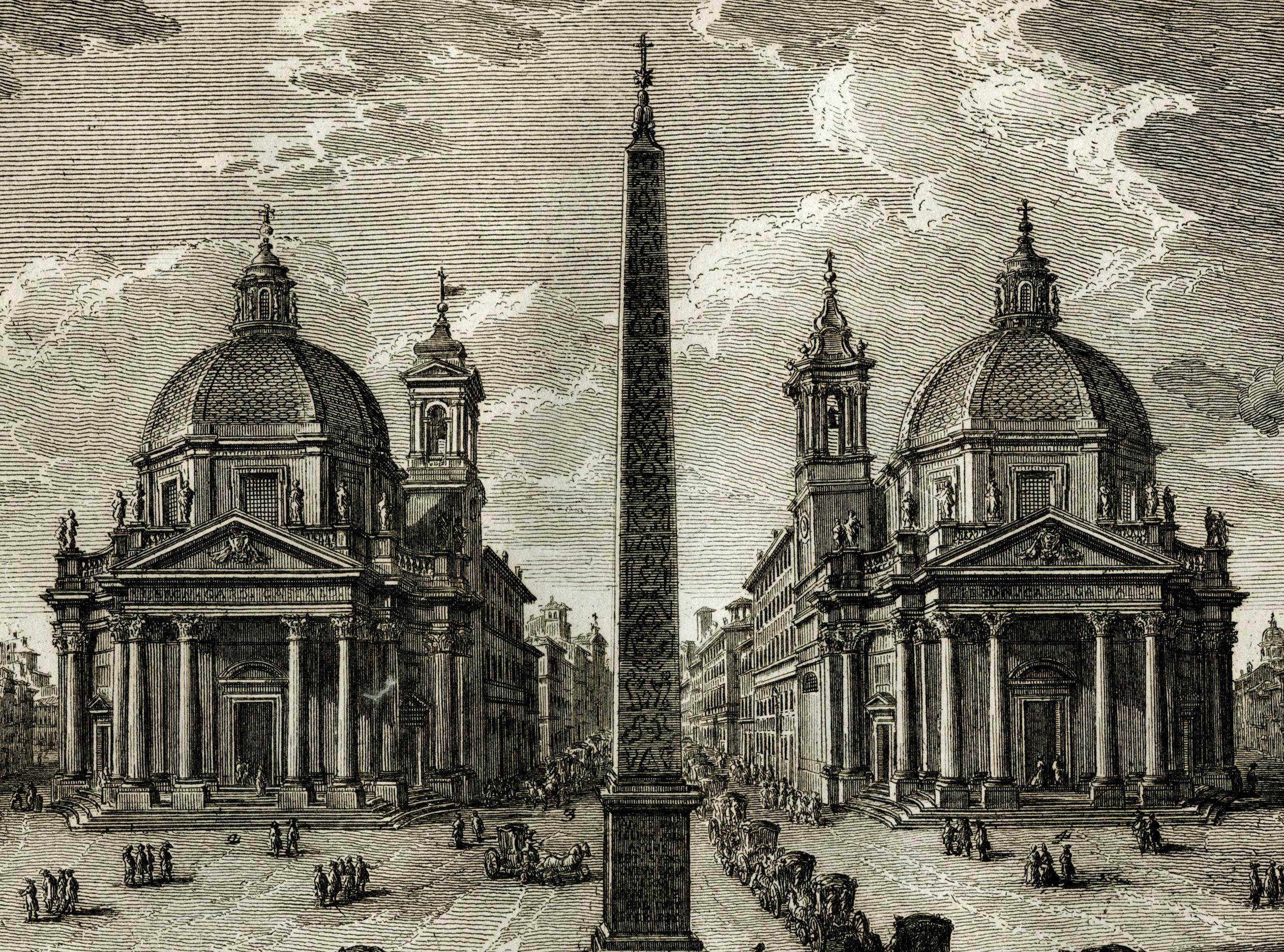 Piazza del Popolo con Obelisco Egizio - Print di Giuseppe Vasi