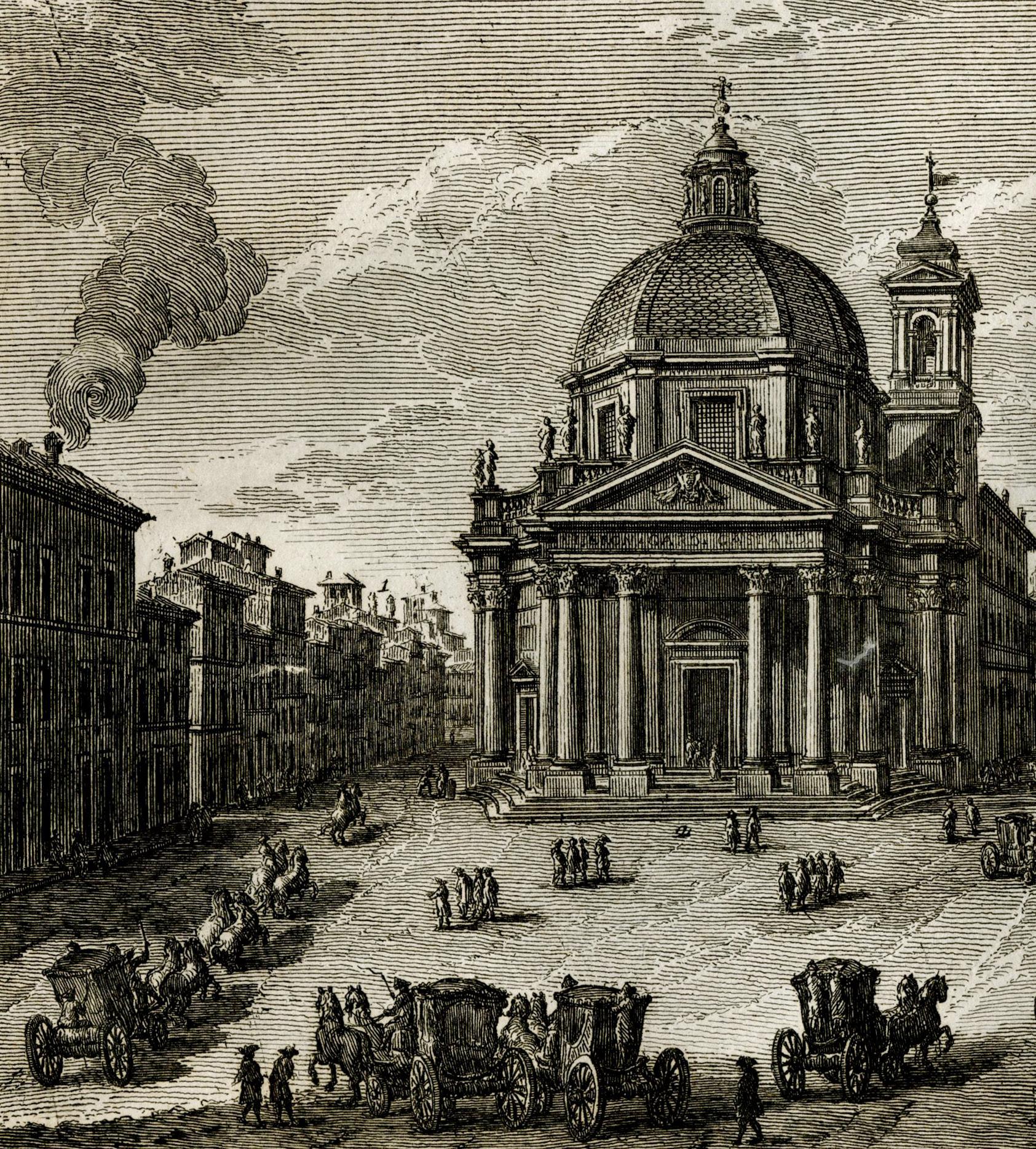 Piazza del Popolo con Obelisco Egizio - Landscape Print Marrone di Giuseppe Vasi