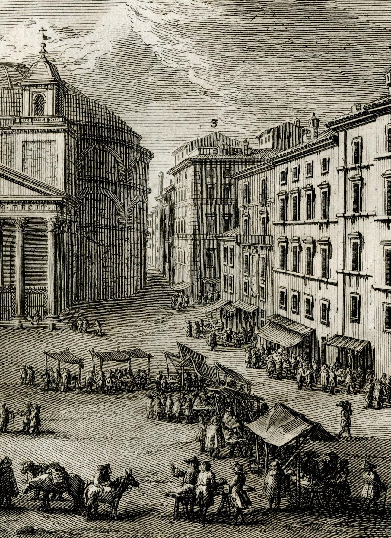 Plaza de la Rotonda (El Panteón en el fondo del centro)) - Landscape Print Marrón de Giuseppe Vasi