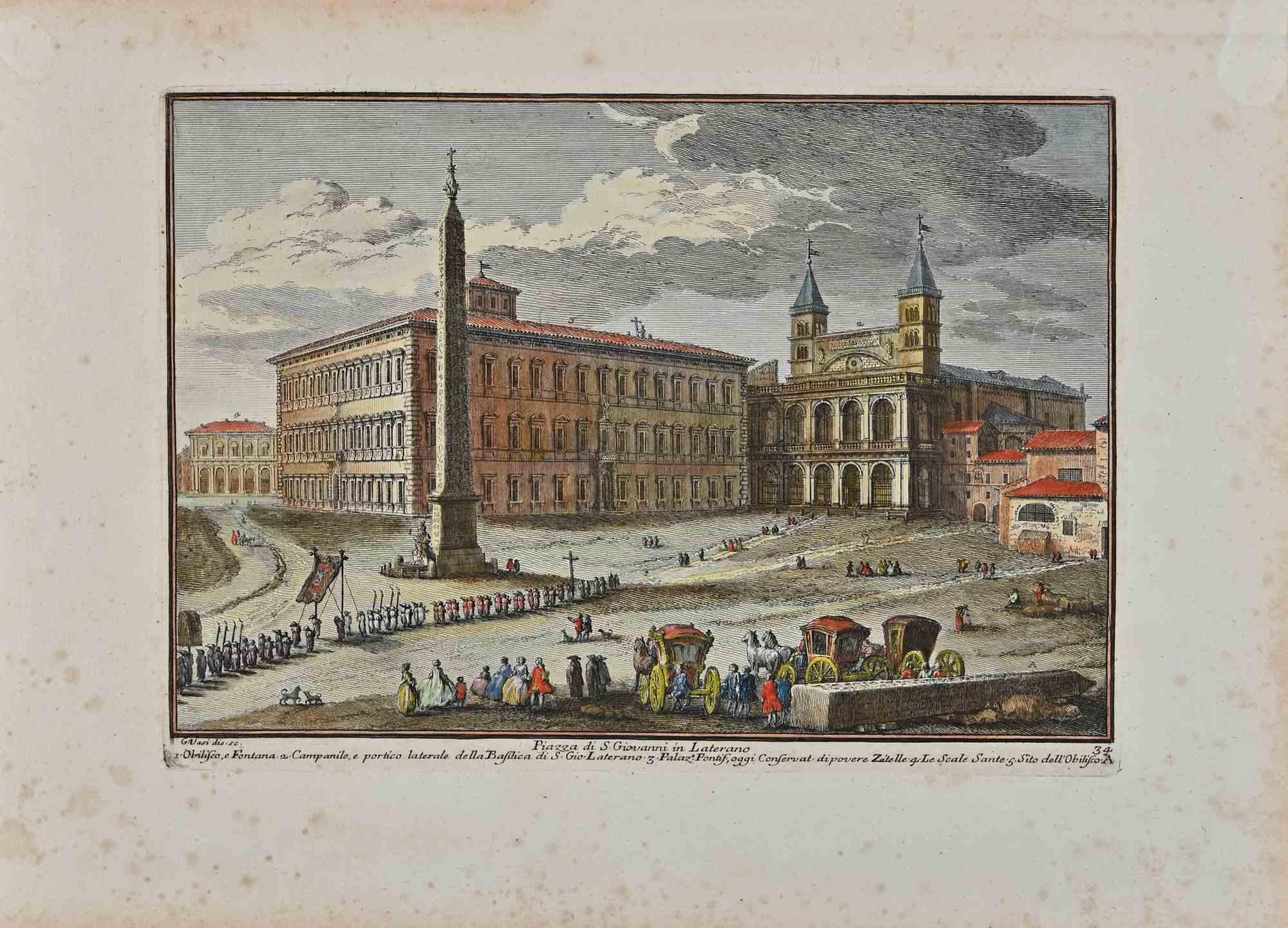 Piazza di San Giovanni in Laterano is an original etching of the Late 18th century realized by Giuseppe Vasi.

Signed and titled on plate lower margin. 

Good conditions and aged margins with some foxings.

Giuseppe Vasi  (Corleone,1710 - Rome,