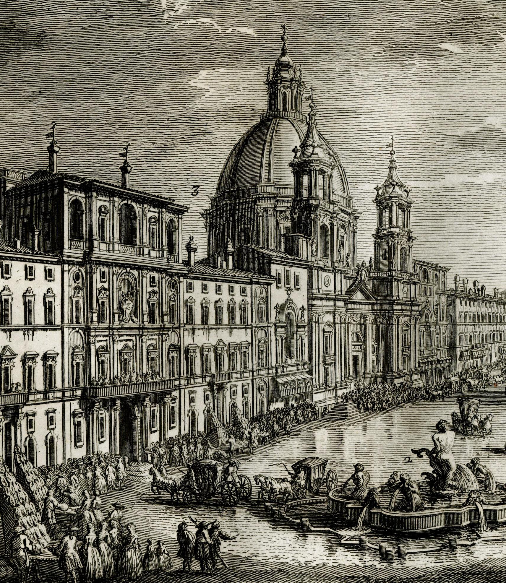 Piazza Navona allagata solito farsi nelle Feste di Agosto - Print de Giuseppe Vasi