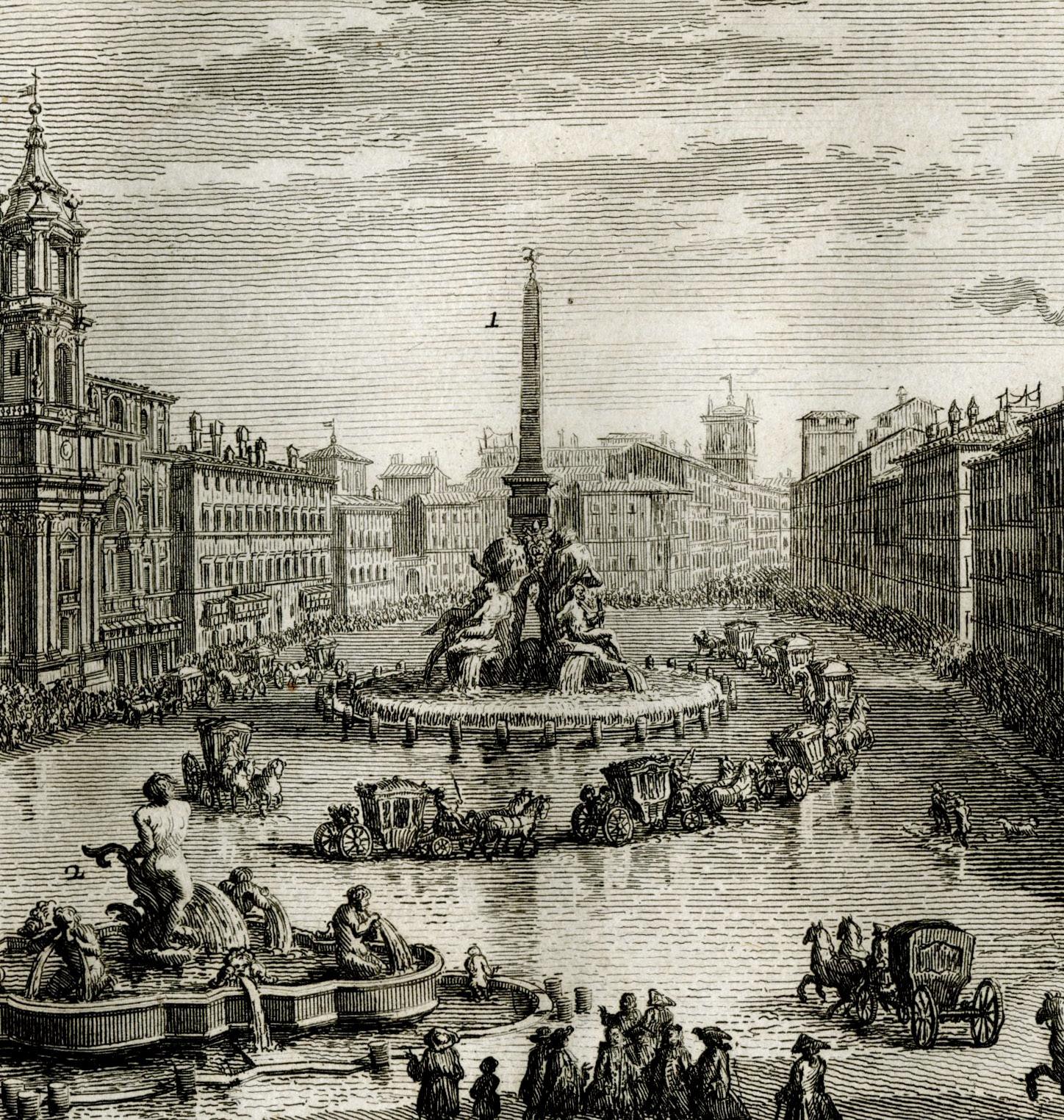 Piazza Navona allagata solito farsi nelle Feste di Agosto - Print Antiguos maestros de Giuseppe Vasi