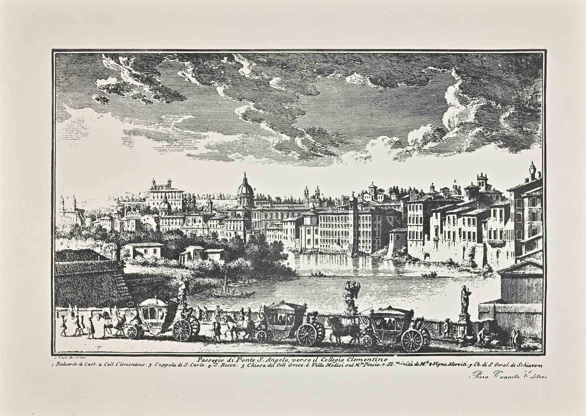 Ponte S.Angelo ist ein Vintage-Offset nach Giuseppe Vasi aus dem frühen 20.

Signiert und betitelt am unteren Rand der Platte. 

Gute Bedingungen.

Giuseppe Vasi  (Corleone, 1710 - Rom, 1782) war ein Graveur, Architekt und Landschaftsmaler. Zwischen