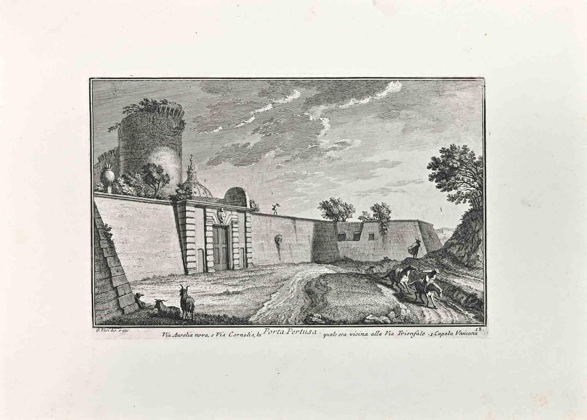 Giuseppe Vasi - Porta Pertusa - Etching by Giuseppe Vasi - Late 18th  century For Sale at 1stDibs