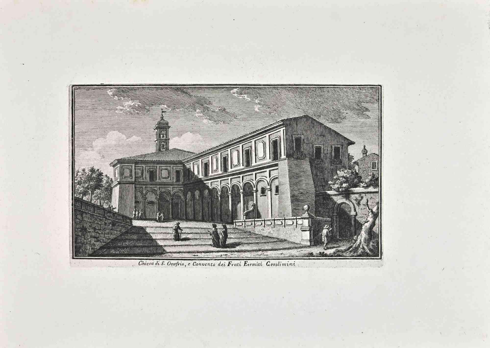 S. Onofrio Church is an original etching of the Late 18th century realized by Giuseppe Vasi.

Signed and titled on plate lower margin. 

Good conditions.

Giuseppe Vasi  (Corleone,1710 - Rome, 1782) was an engraver, architect, and landscape artist.